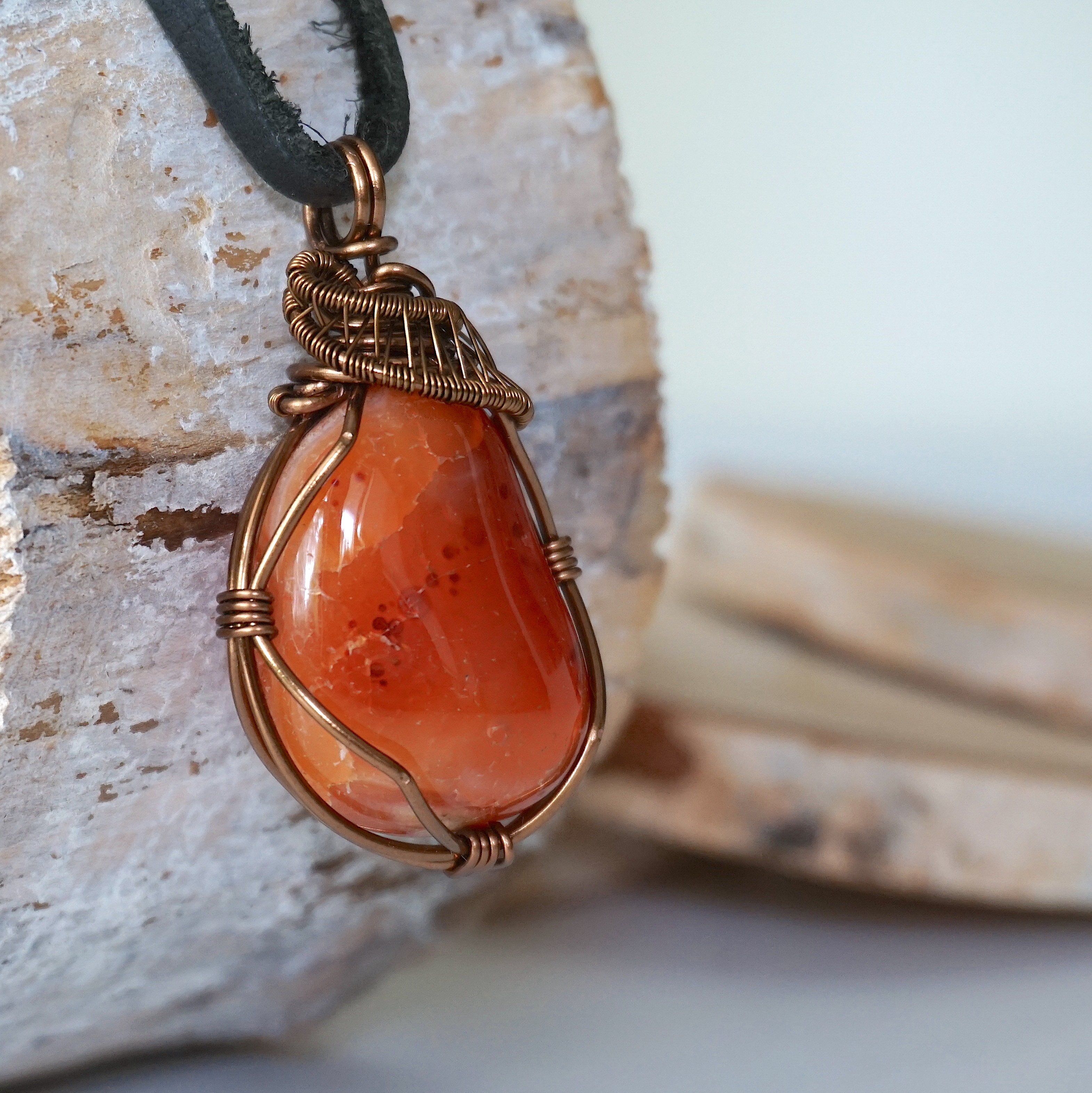 Antique Bronze Men's Carnelian Necklace - Handmade Gemstone Jewelry for Gifts & Spiritual Healing | Perfect for Meditation, Energy Balancing & Everyday Wear