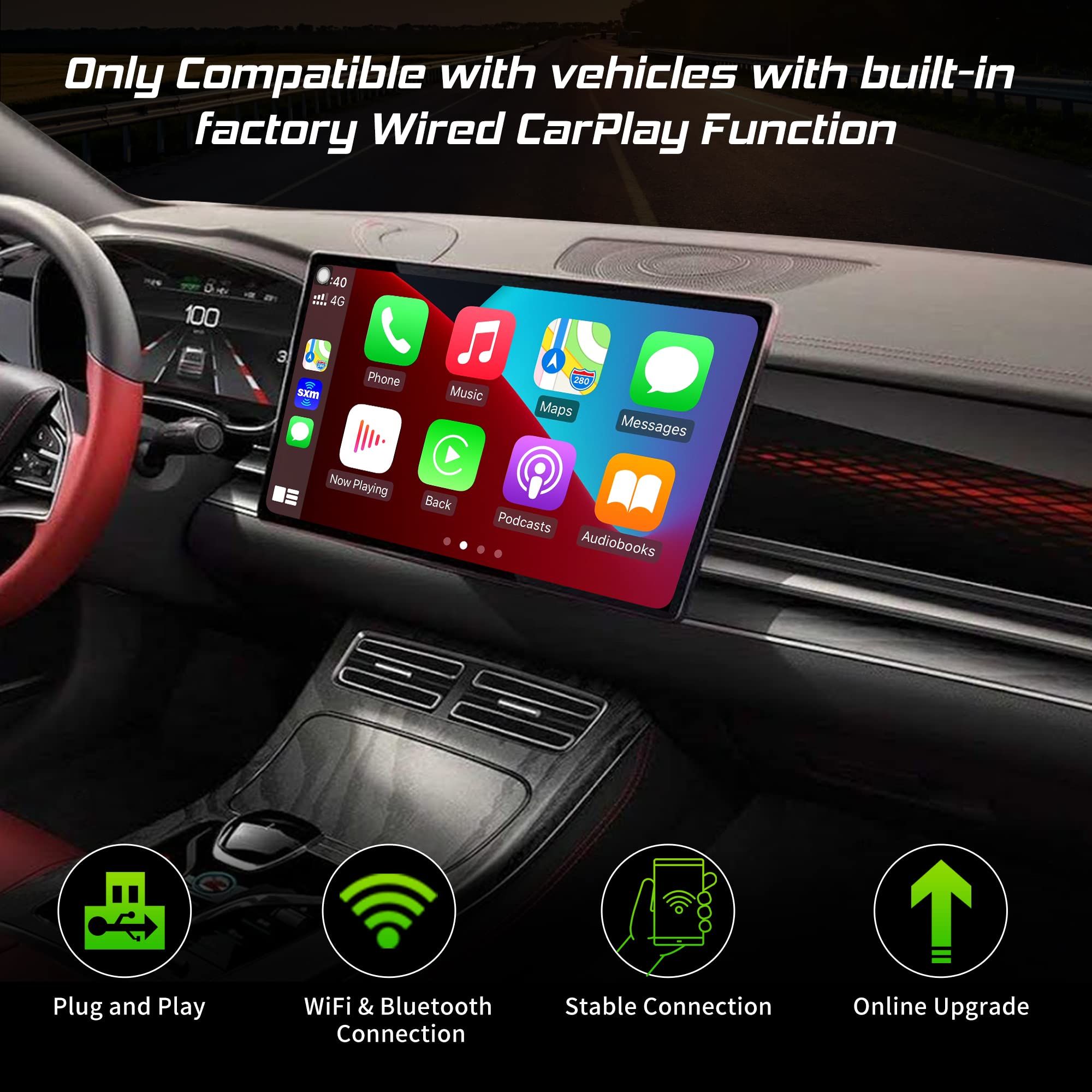 Wireless CarPlay Adapter USB Dongle for Car (2017-2024 Models) - Convert Wired to Wireless CarPlay for Factory Radio | Seamless Music Streaming & Hands-Free Calling for Safer Driving