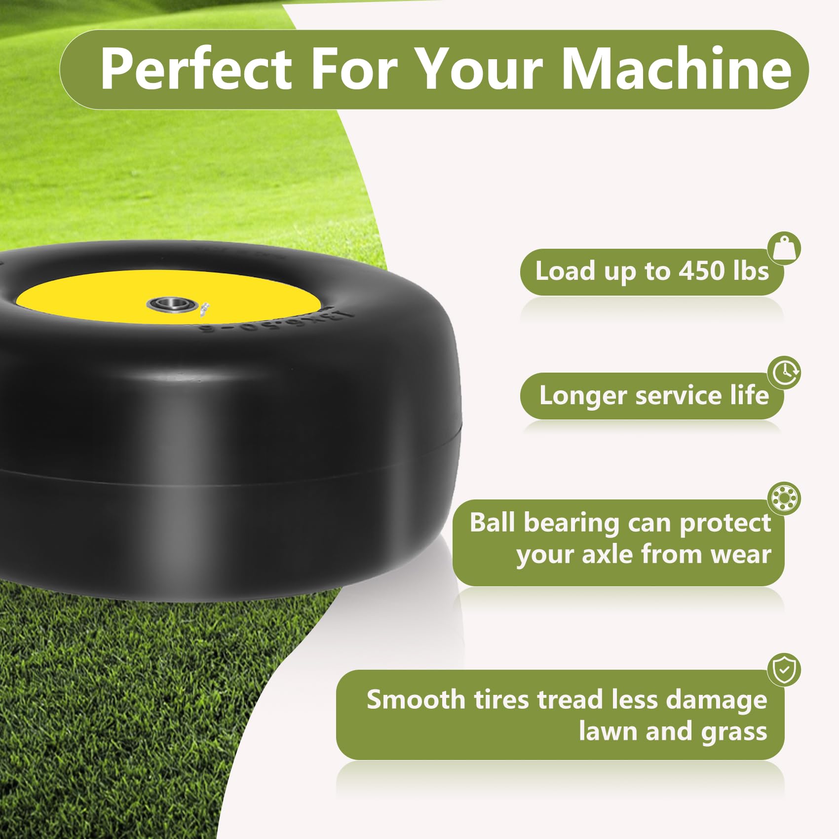 13x6.50-6 Flat Free Lawn Mower Tires - Front Tires for Zero Turn Mowers, Garden Tractors & Riding Mowers | 5.5
