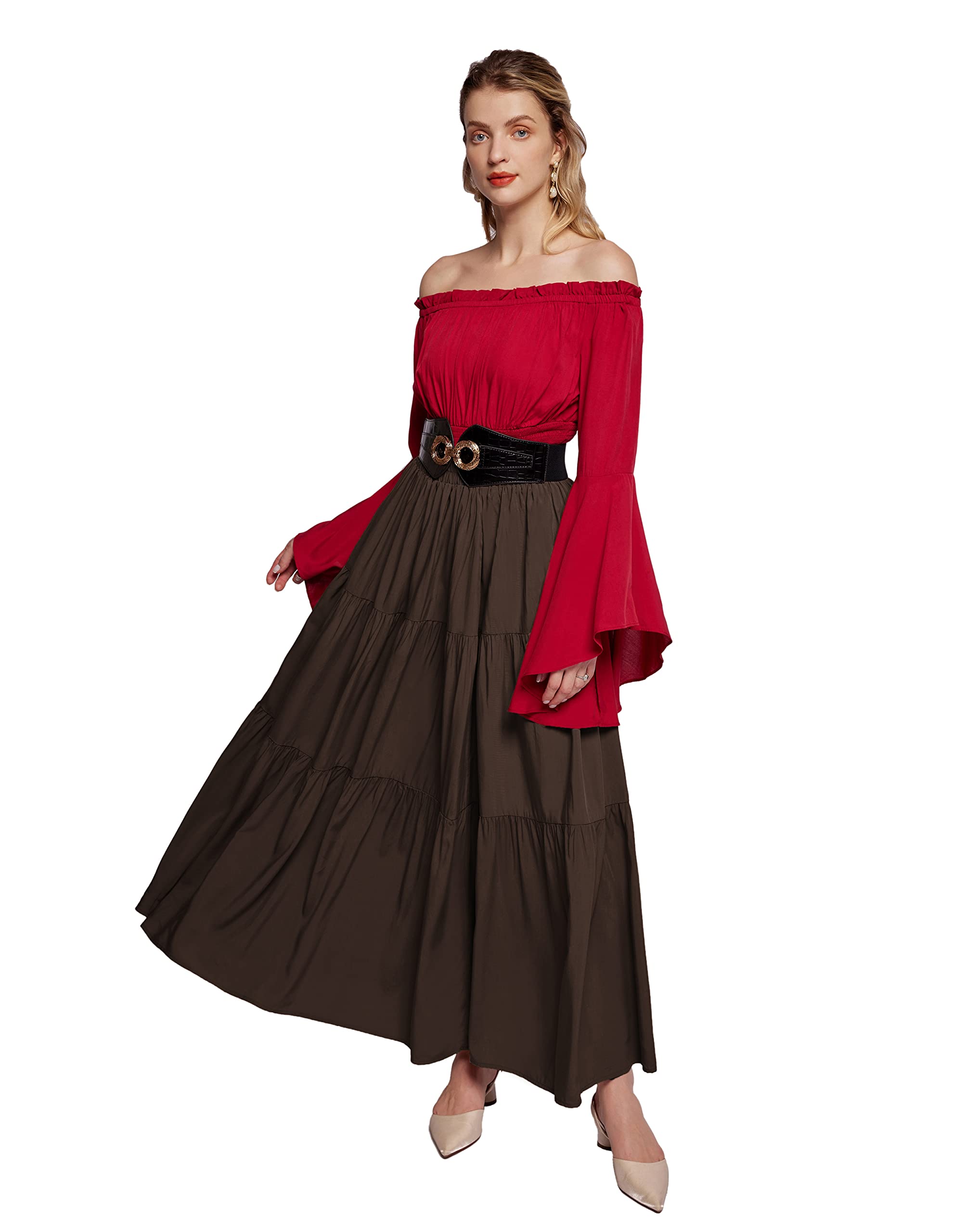 Scarlet Darkness Maxi Long Skirts for Women - Flowy Summer Renaissance Skirt with Pockets | Perfect for Boho Festivals, Beach Vacations & Vintage Style Outfits