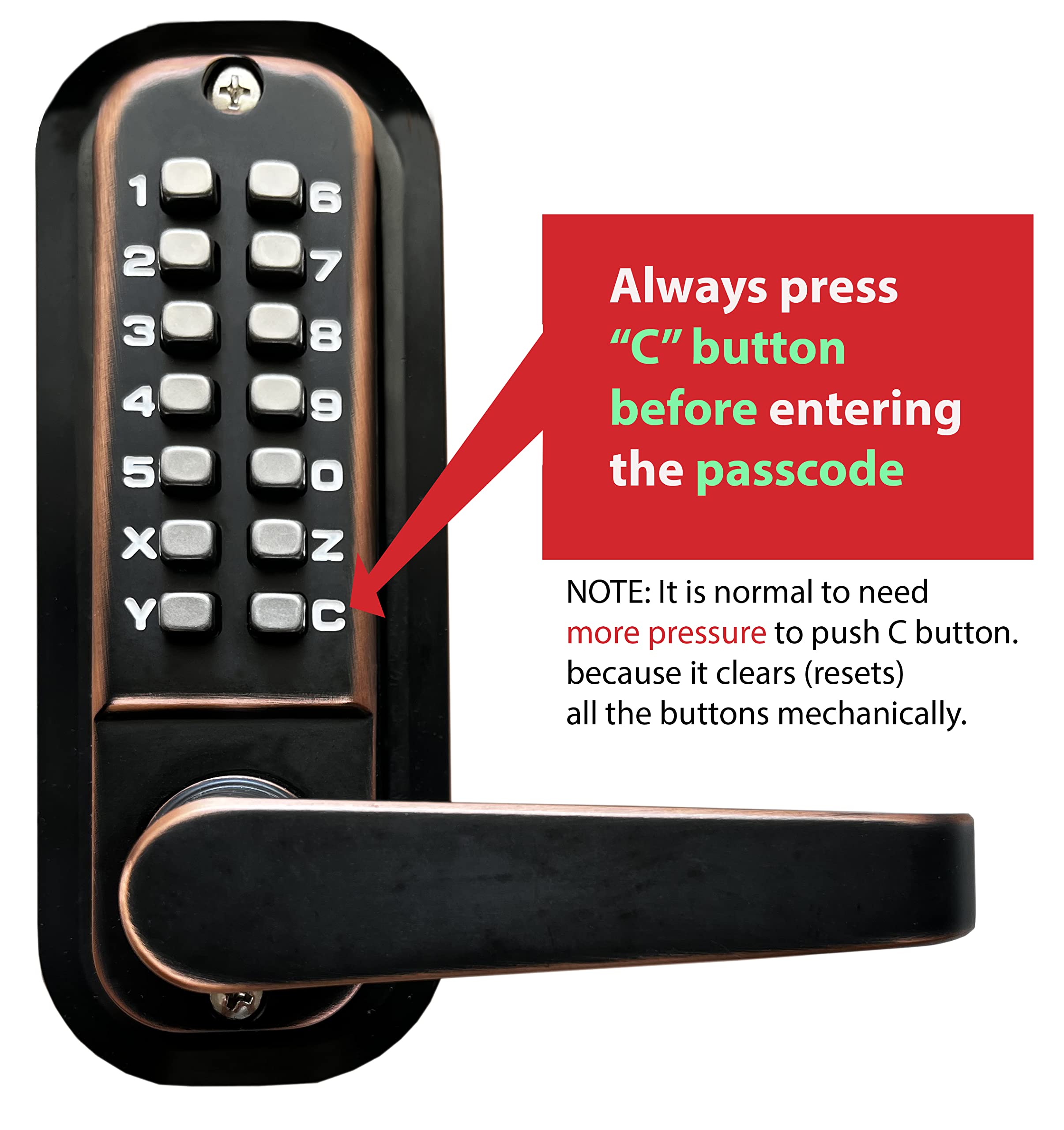 JOUNJIP Double-Sided Keyless Entry Door Lock - Mechanical Combination Lever Handle with Square Spindle for Easy Installation (Oil-Rubbed Bronze, 2024 Upgrade) - Perfect for Home, Office & Commercial Security