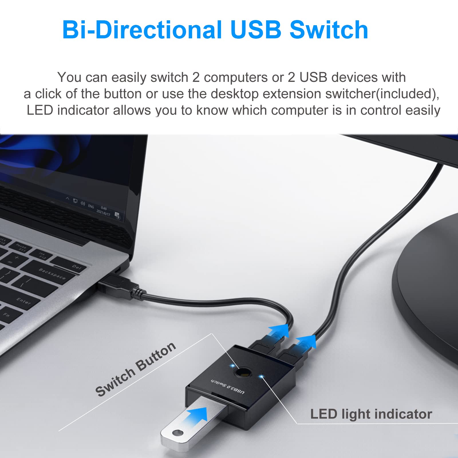 USB 3.0 Switch 2-in-1 for Keyboard & Printer Sharing - Mac/Windows/Linux Compatible for Office Use