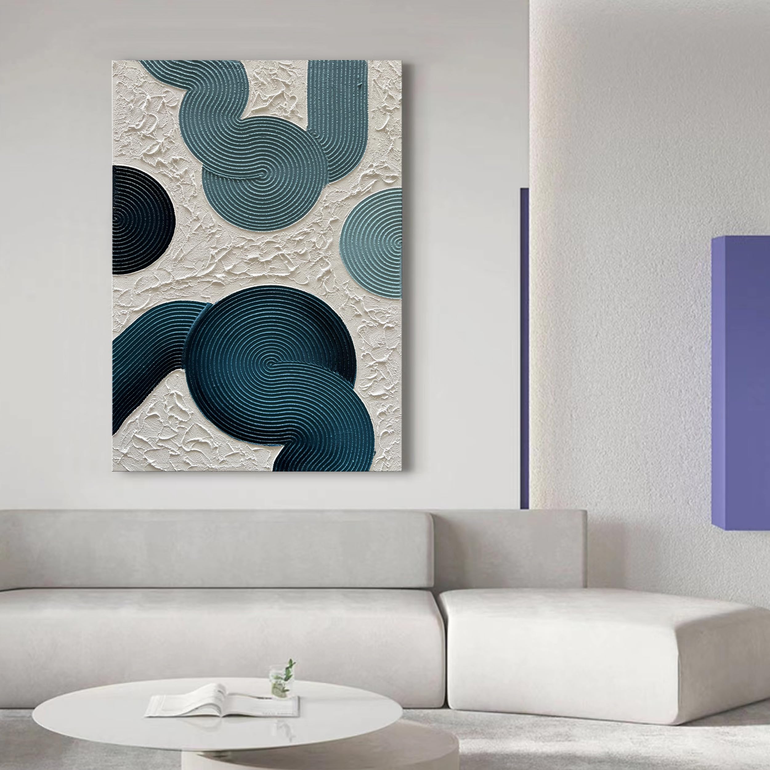 Hand-Painted NANKAI Blue and White Abstract Oil Painting - 45x30 Inch Thick Texture 3D Canvas Wall Art for Living Room & Bedroom Decor
