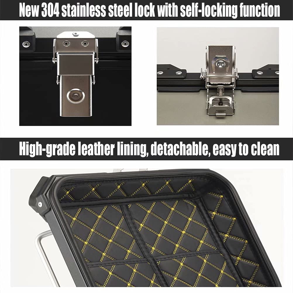 Aluminum Motorcycle Top Case - 50L Lockable Storage Box (46x39x34cm) with Mounting Hardware | Durable Touring Tail Trunk for Motorcycles | Perfect for Road Trips, Commuting & Adventure Riding
