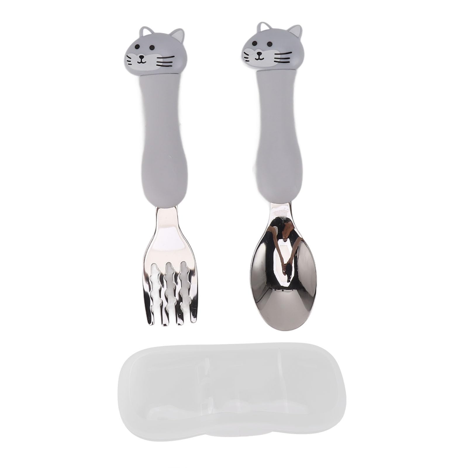 Stainless Steel Toddler Forks and Spoons Set - Self Feeding Training Utensils for Kids with Cat Design - Perfect for Baby-Led Weaning, Daycare & Home Use