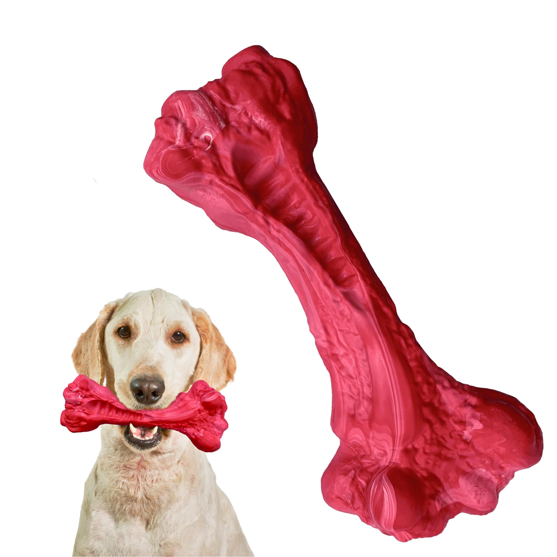 TECHPET Indestructible Dog Toy for Aggressive Chewers - Durable Rubber Chew Bone for Medium & Large Dogs - Perfect for Teething, Boredom Relief & Long-Lasting Playtime