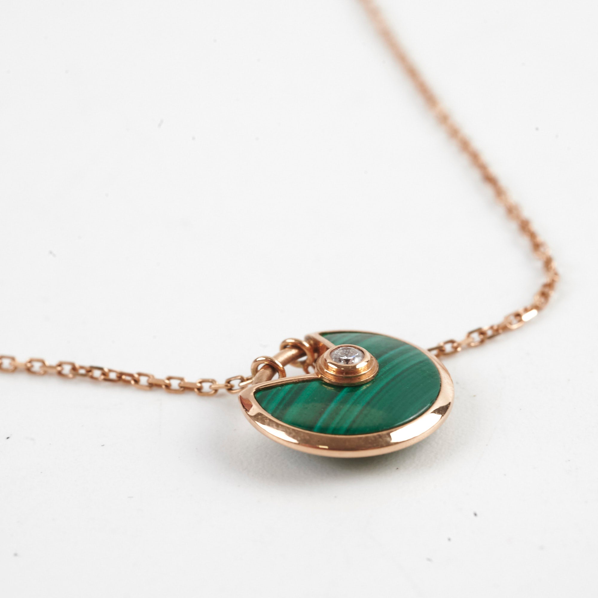 Cartier Amulette de Cartier XS Necklace - Green Malachite & Diamond Pendant, 18K Gold, Luxury Jewelry for Women | Perfect for Gifts, Anniversaries & Special Occasions