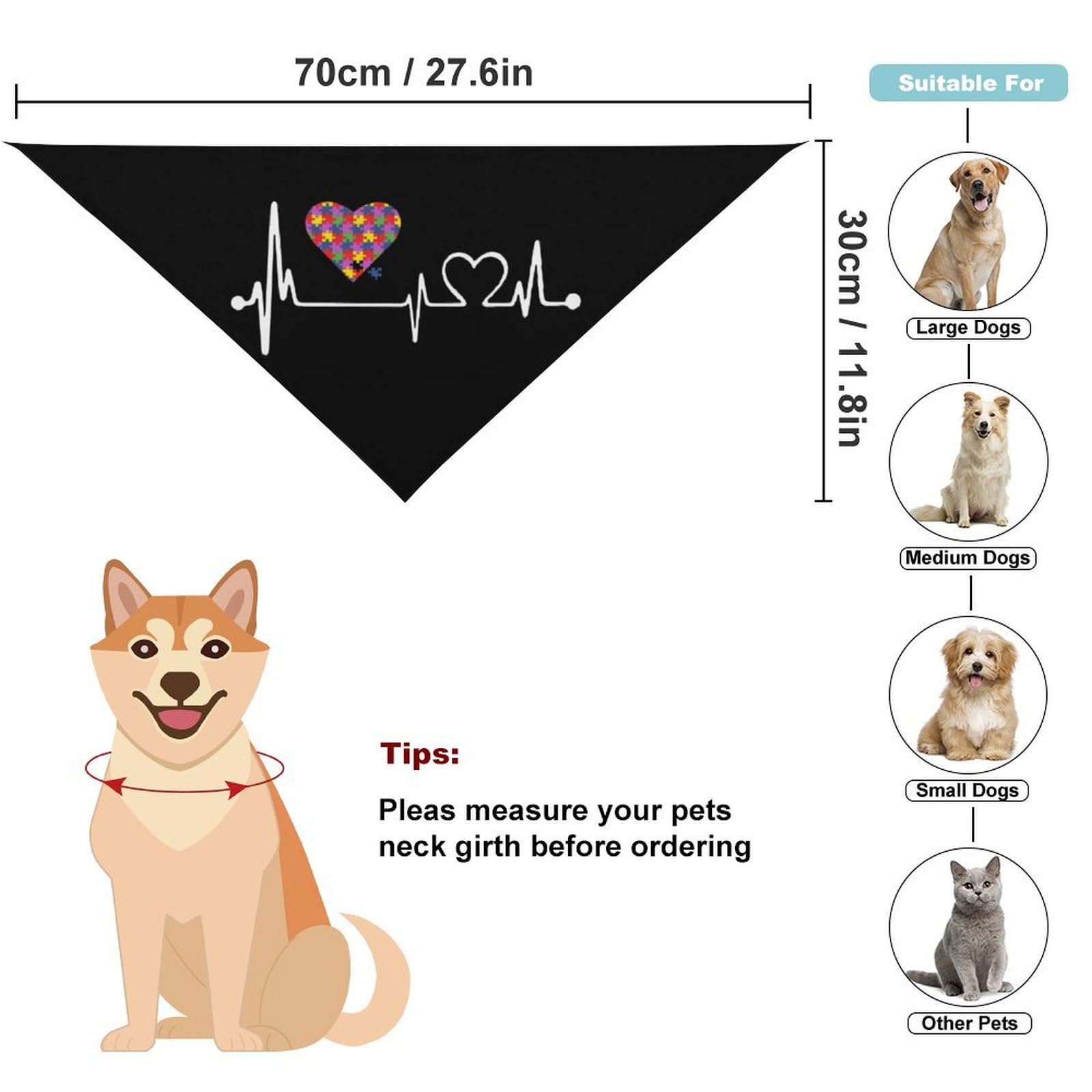 Autism Awareness Heartbeat Dog Bandanas - Cute Pet Scarf & Bib for Small Medium Large Dogs - Christmas Thanksgiving Holiday Gift for Pets - Perfect for Autism Support Events & Daily Walks
