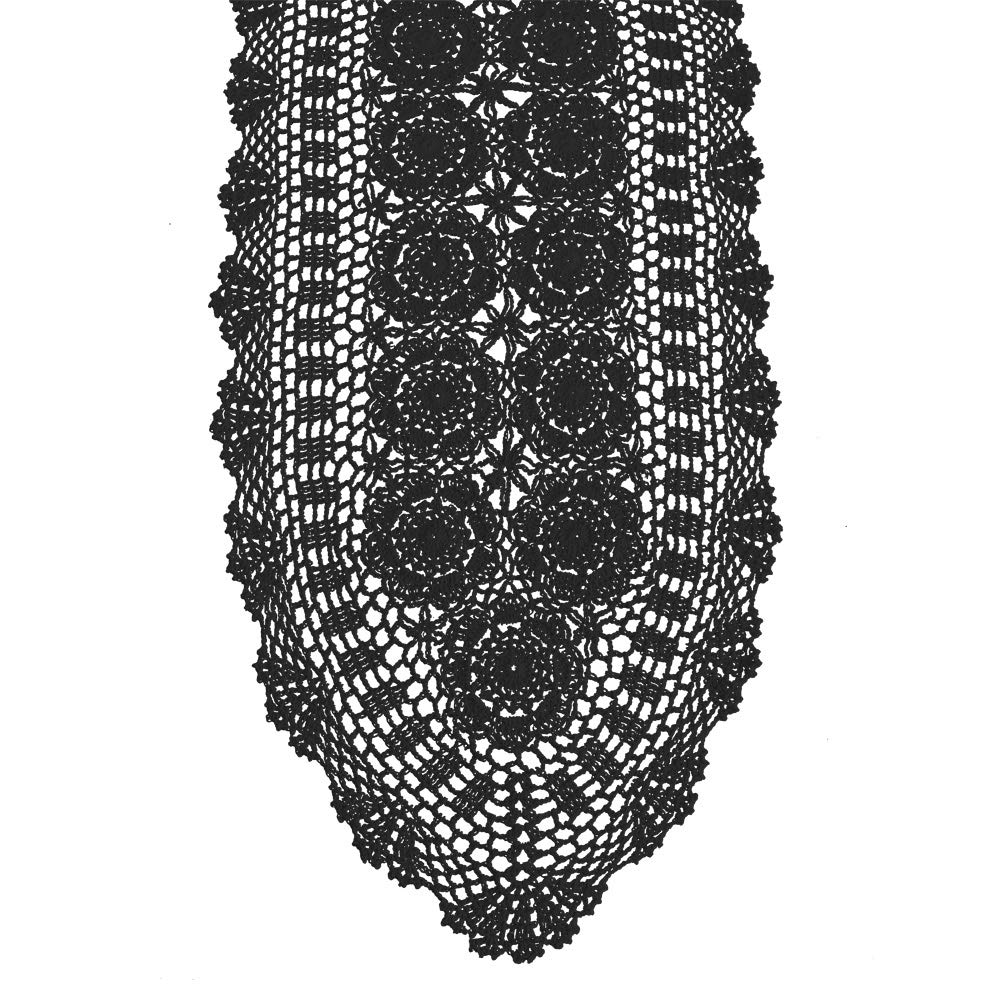 Handmade Cotton Crochet Lace Oval Table Runner - 14x36 Inch Black Decorative Runner for Dining Table, Coffee Table, Dresser, Console & TV Stand - Elegant Home Decor for Weddings, Holidays & Everyday Use