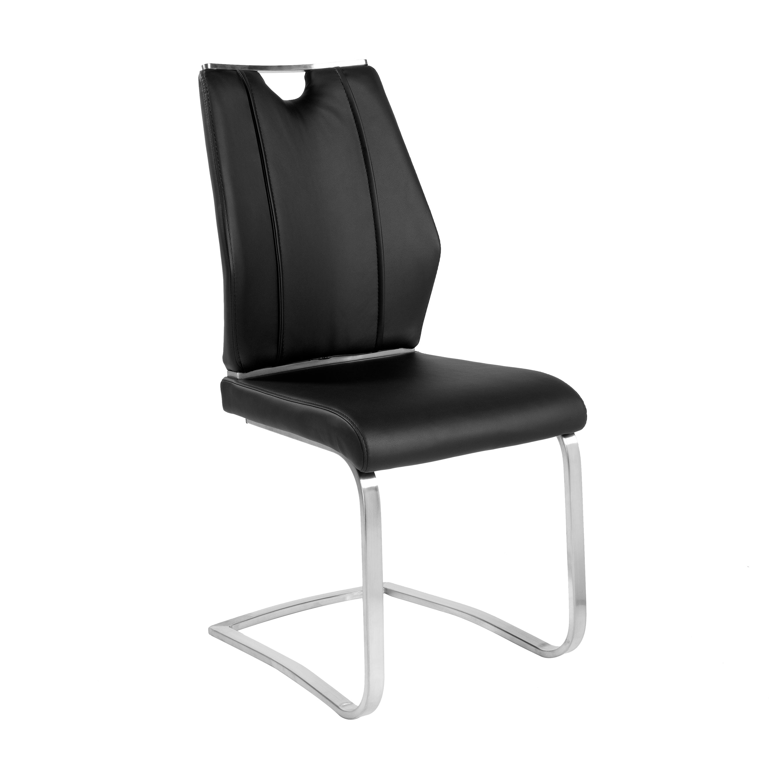Lexington Side Leather Chair in Brushed Stainless Steel - Set of 2 Modern Dining Chairs for Home & Office | Perfect for Dining Rooms, Conference Tables & Lounge Areas