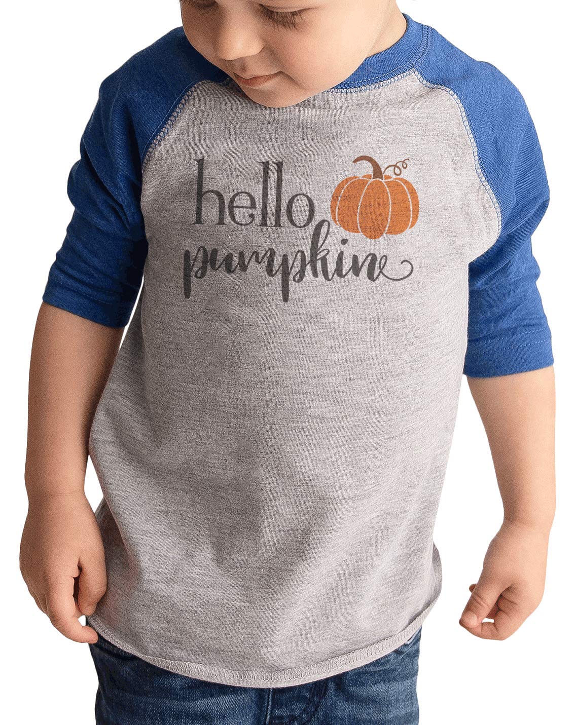 7 ate 9 Apparel Kids Hello Pumpkin Fall Shirt - Cute Autumn Graphic Tee for Boys & Girls - Perfect for Halloween, Thanksgiving & Fall Family Photos
