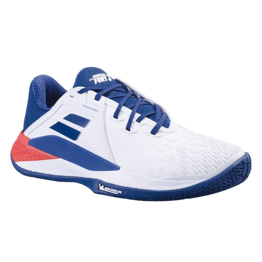 Babolat Propulse Fury 3 AC Men's Tennis Shoes - White & Blue | High-Performance Court Shoes for Competitive Play | Perfect for Hard Court Matches & Training Sessions