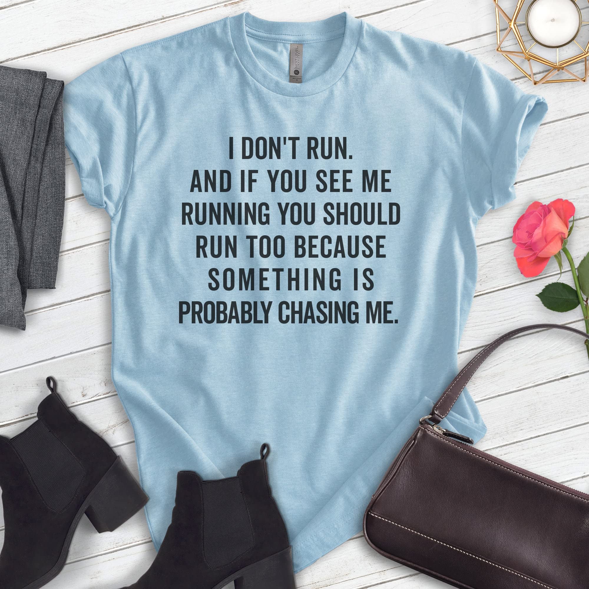 EVERTREE CLOTHING Funny I Don't Run T-Shirt - Unisex Workout Shirt for Men & Women - Comfortable Running & Exercise Tee - Perfect for Gym, Jogging & Casual Wear
