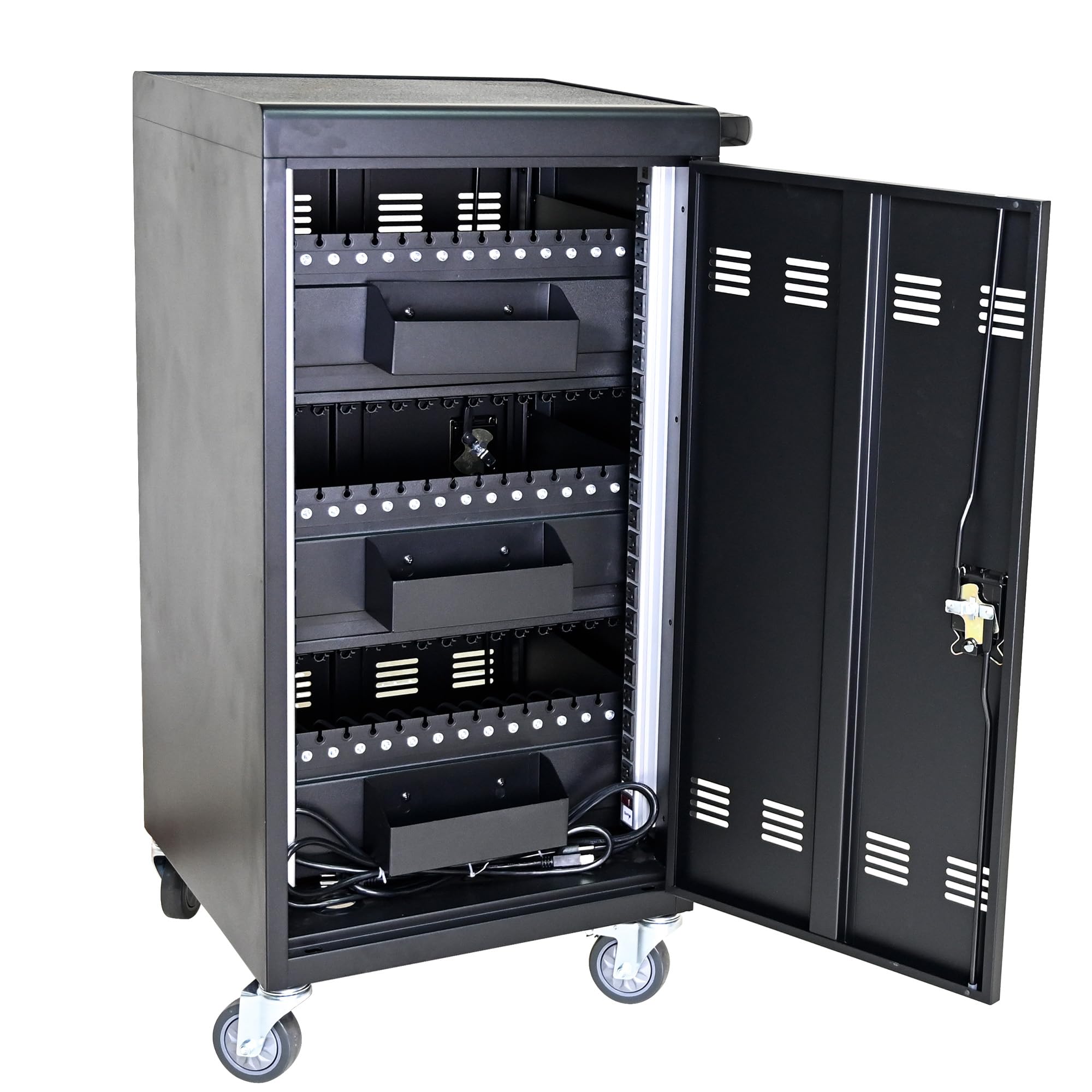 45-Device Mobile Charging Cart with Power Strip & Lockable Doors - Secure Charging Station for iPads, Chromebooks, Tablets & Laptops up to 17