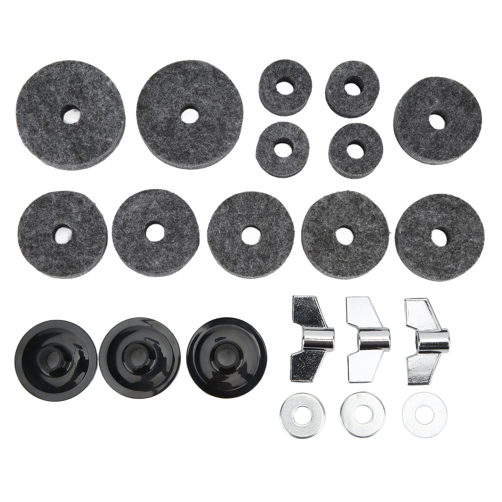 21Pcs Cymbal Replacement Accessories Kit - Drum Felts, Sleeves, Wing Nuts & Washers for Hi-Hat Clutch Cup (Grey) - Perfect for Drum Maintenance & Sound Enhancement