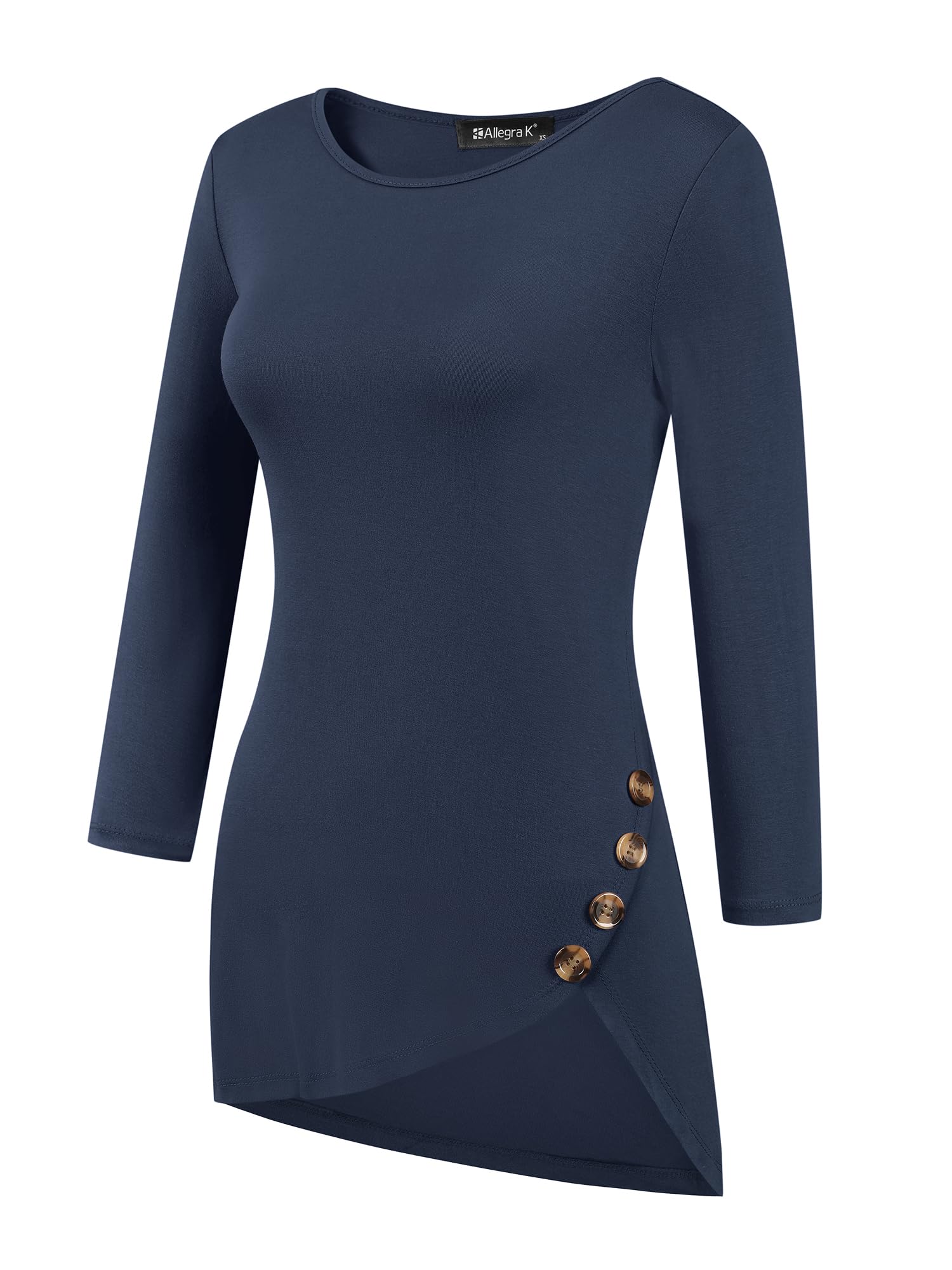 Allegra K Women's Loose Asymmetrical Hem Tunic T-Shirt - 3/4 Sleeve Round Neck Casual Top for Spring 2025 | Perfect for Work, Weekend Outfits & Layering