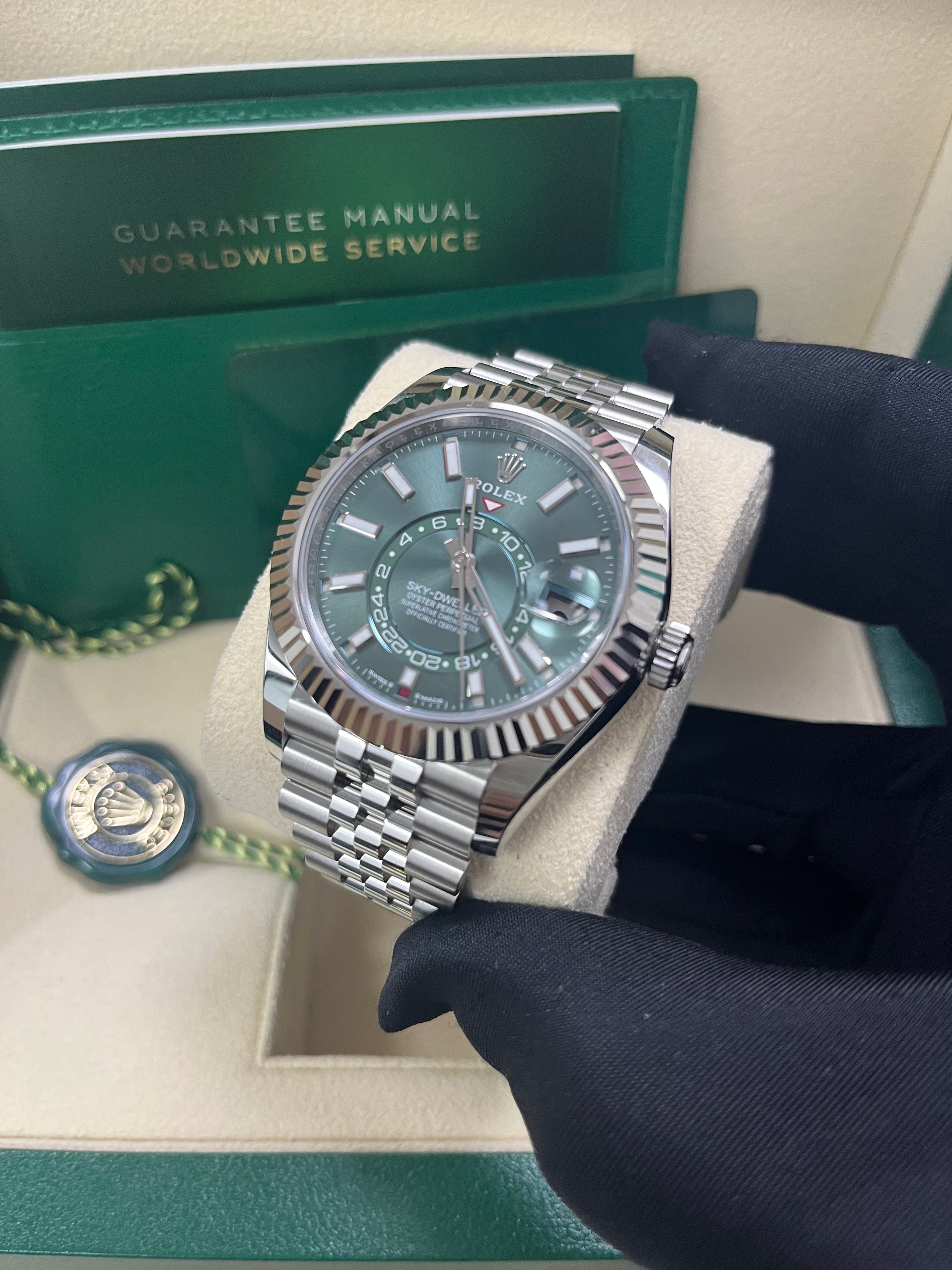 Rolex Sky-Dweller 42mm Mint Green Dial Jubilee Bracelet 336934 - Luxury Automatic Watch for Men, Travel & Business