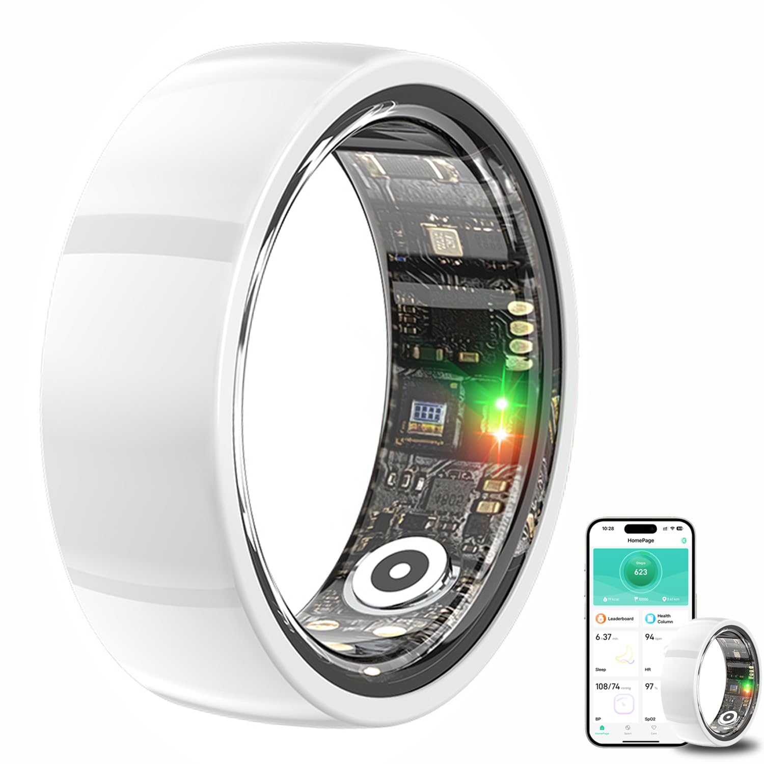 Smart Ring Health Tracker for Men & Women - Ceramic White Sleep & Activity Monitor with Long Lasting Battery | Perfect for Fitness Tracking, Heart Rate Monitoring & Sleep Analysis (Size 11)