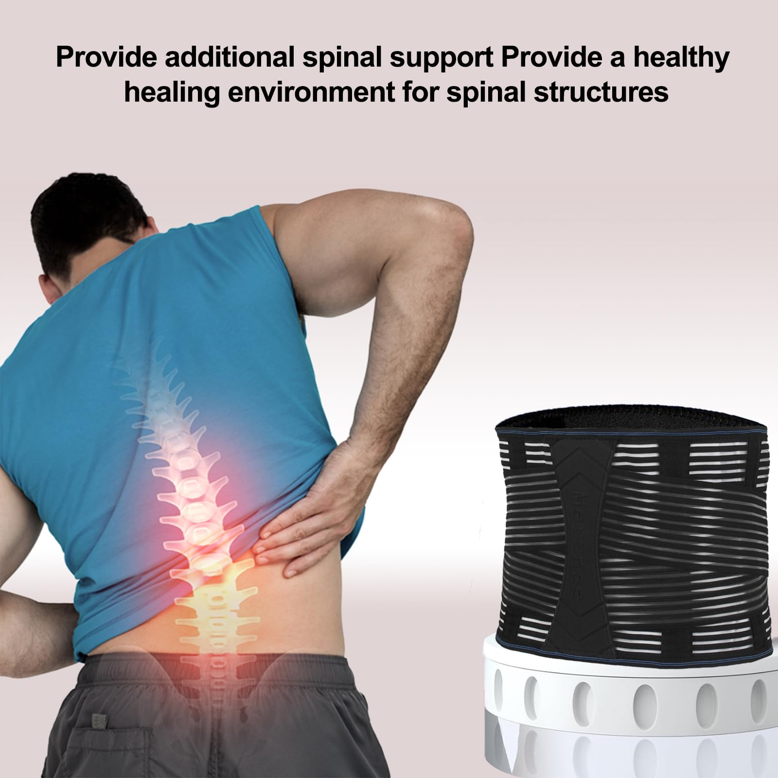 Mercase Back Brace for Lower Back Pain Relief - Lumbar Support Belt with 5 Stays for Herniated Disc & Sciatica - Breathable Adjustable Back Support for Men & Women (XL 45.2-55.1
