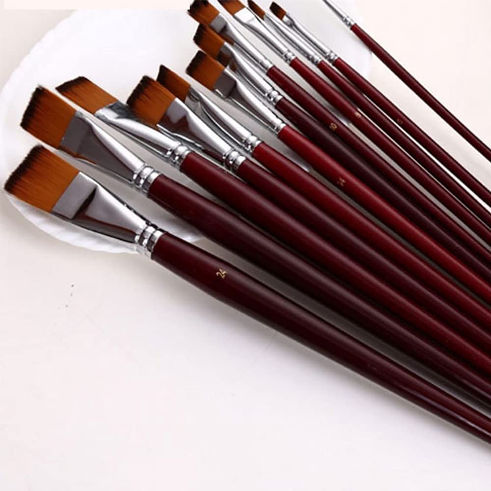 2-Color Nylon Hair Art Brushes - 12pc Set for Watercolor Painting & School Supplies