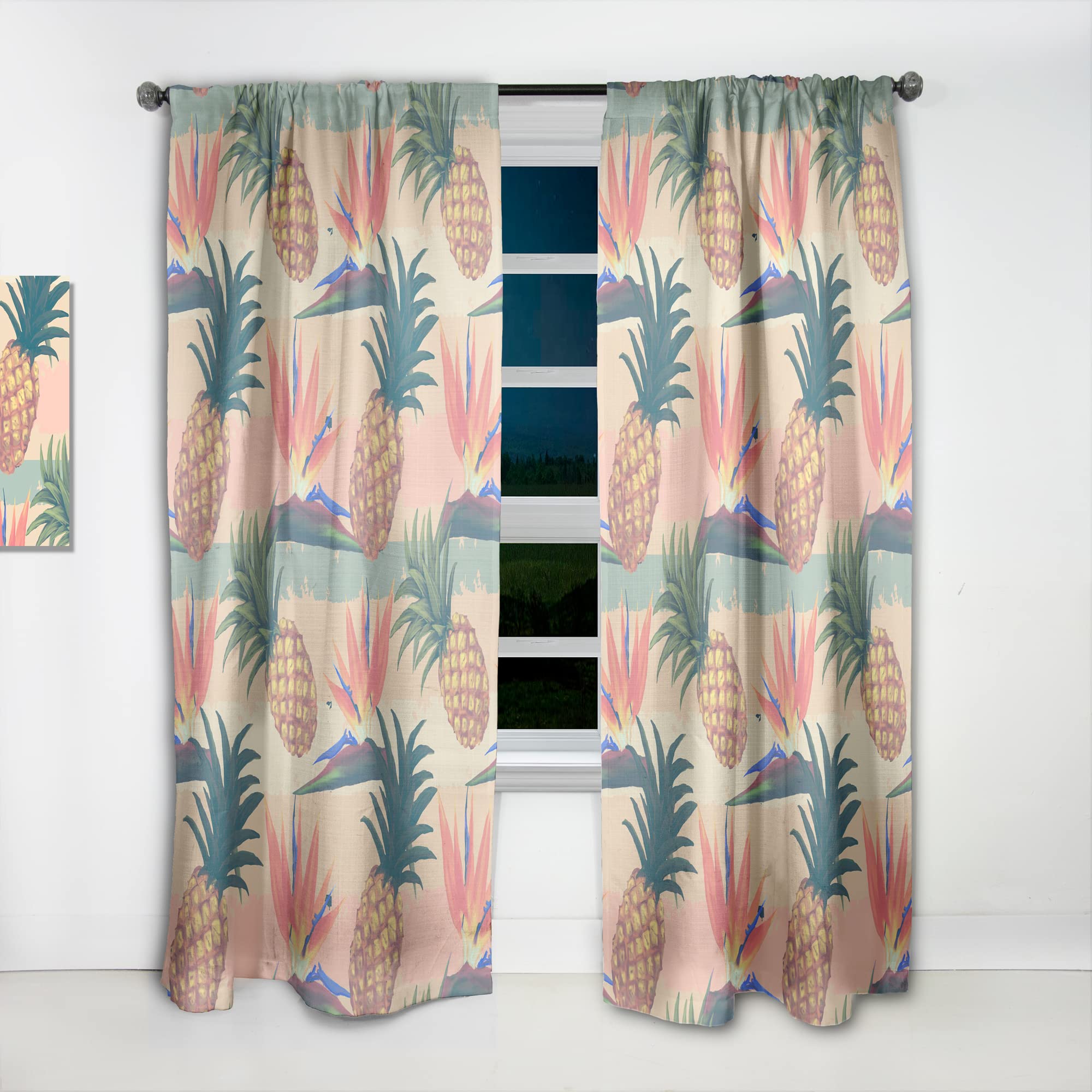 DesignQ Tropical Exotic Flowers & Pineapple Pattern Thermal Insulated Curtains - 52x120 Inch Single Panel for Bedroom & Living Room - Perfect for Home Decor, Sun Protection and Energy Saving