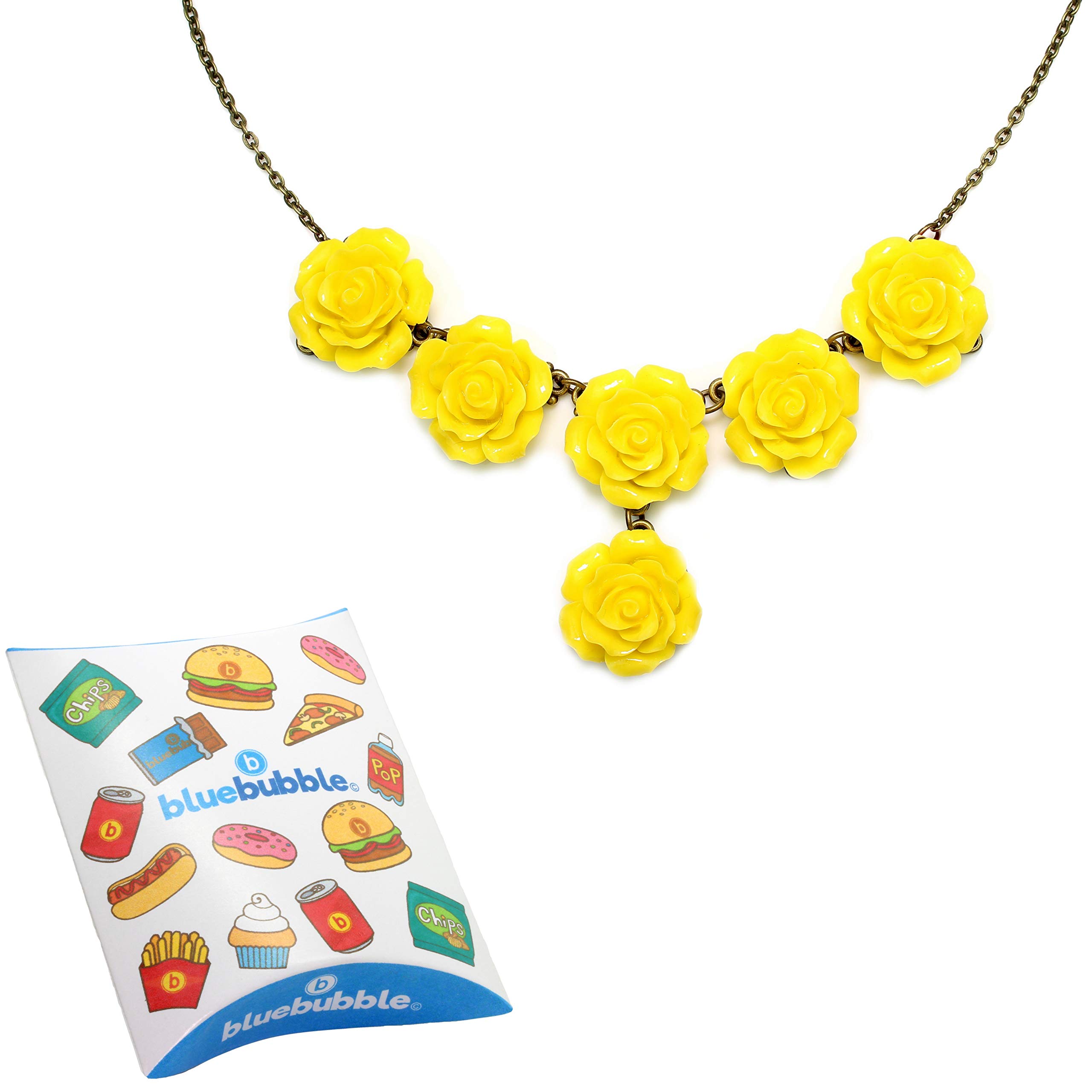 Vintage Style English Rose Carved Statement Bib Necklace - Sunshine Yellow with Gift Card | Perfect for Weddings, Tea Parties & Vintage Fashion Lovers