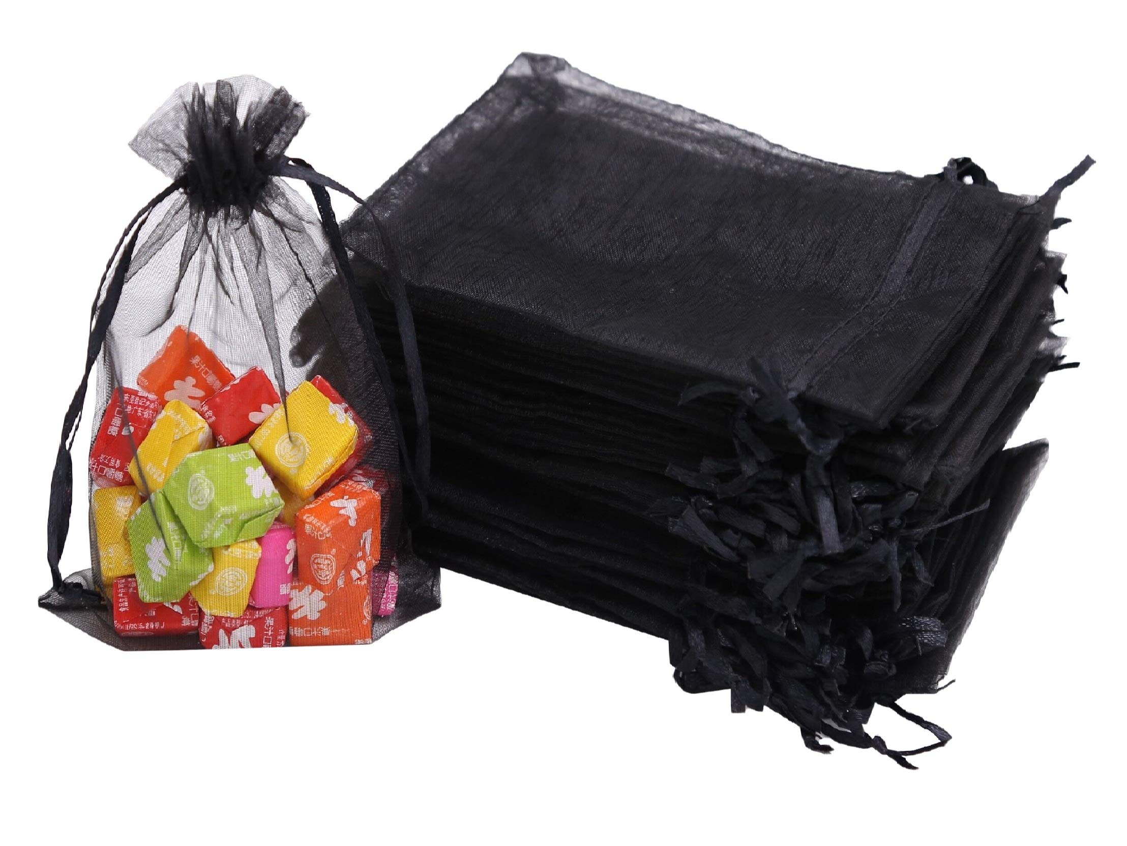 Stratalife 100PCS Black 5x7 Organza Drawstring Bags - Wedding Favor Bags, Jewelry Storage, Party Gift Bags | Perfect for Wedding Favors, Bridal Shower Gifts, Jewelry Packaging & Small Item Organization