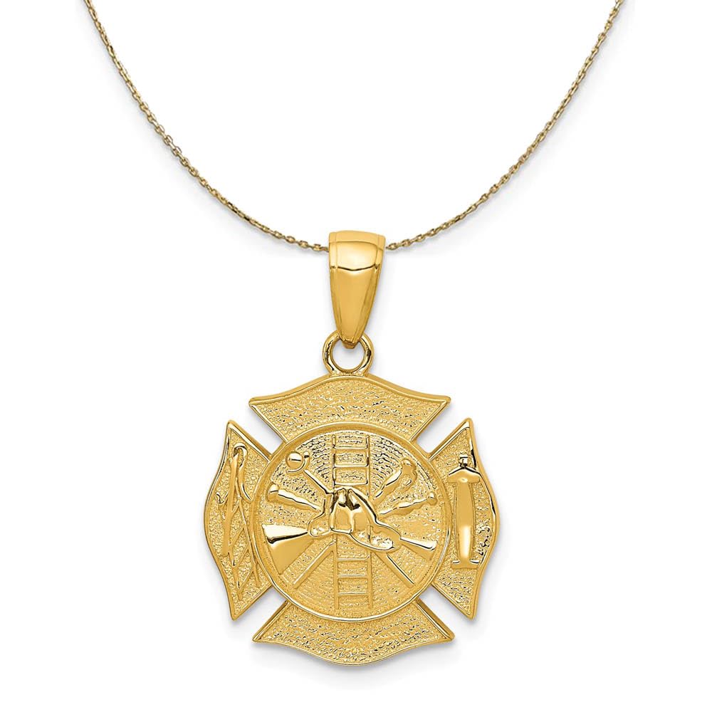The Black Bow 14k Yellow Gold Reversible Fire Department Shield Necklace - Perfect for First Responders, Firefighter Gifts & Everyday Wear