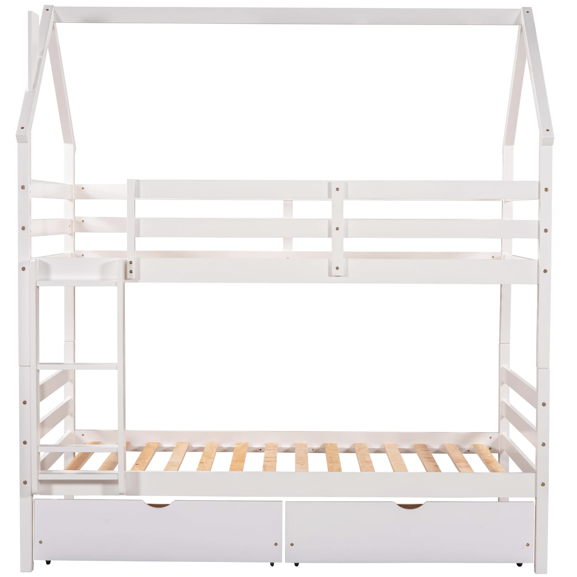 Twin Over Twin Wooden Bunk Bed with 2 Drawers & Chimney Design - Convertible to 2 Separate Beds for Kids, Teens & Toddlers - No Box Spring Required (White) | Perfect for Kids' Bedrooms, Guest Rooms & Space-Saving Home Solutions