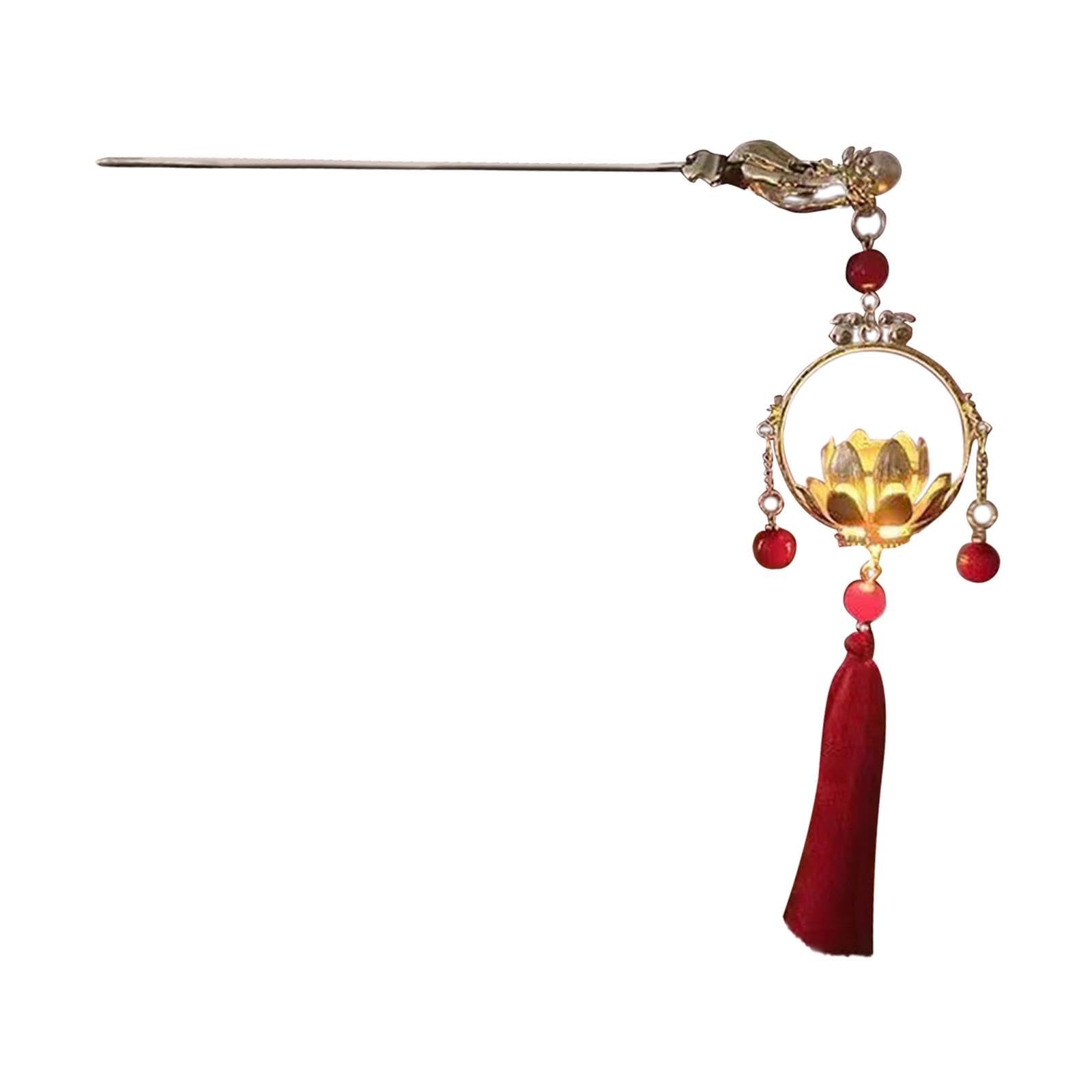 Vintage Chinese Style Hair Sticks - Alloy Lantern Light Hair Pins, Lotus Hair Clips for Women | Traditional Hair Accessories for Weddings, Cosplay & Daily Use