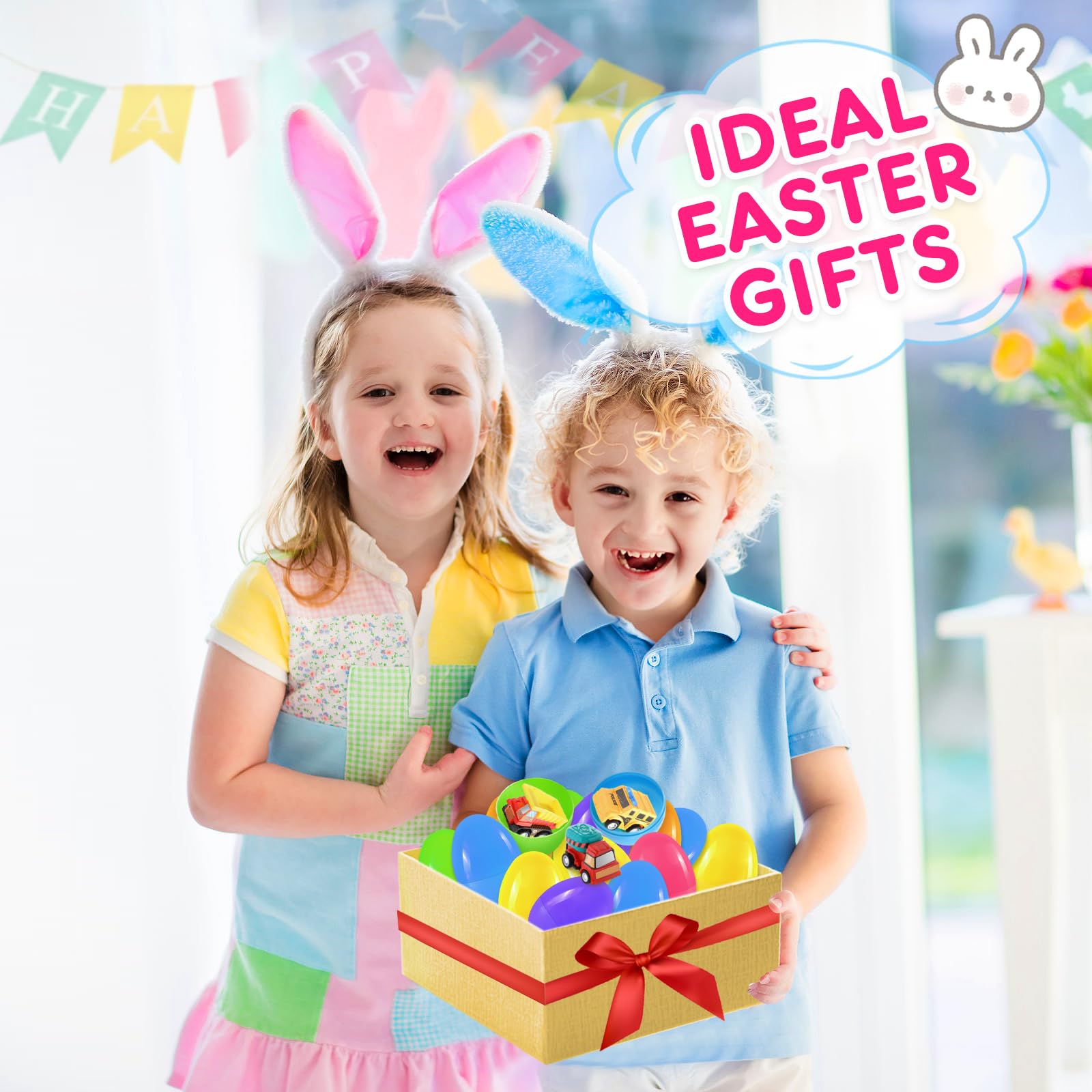 24-Pack Easter Toy Cars - Pull Back Construction Trucks & Police Cars for Kids Party Favors | Easter Egg Hunt Gifts, Classroom Prizes & Basket Stuffers | Great for Easter Celebrations, Birthday Parties & School Rewards