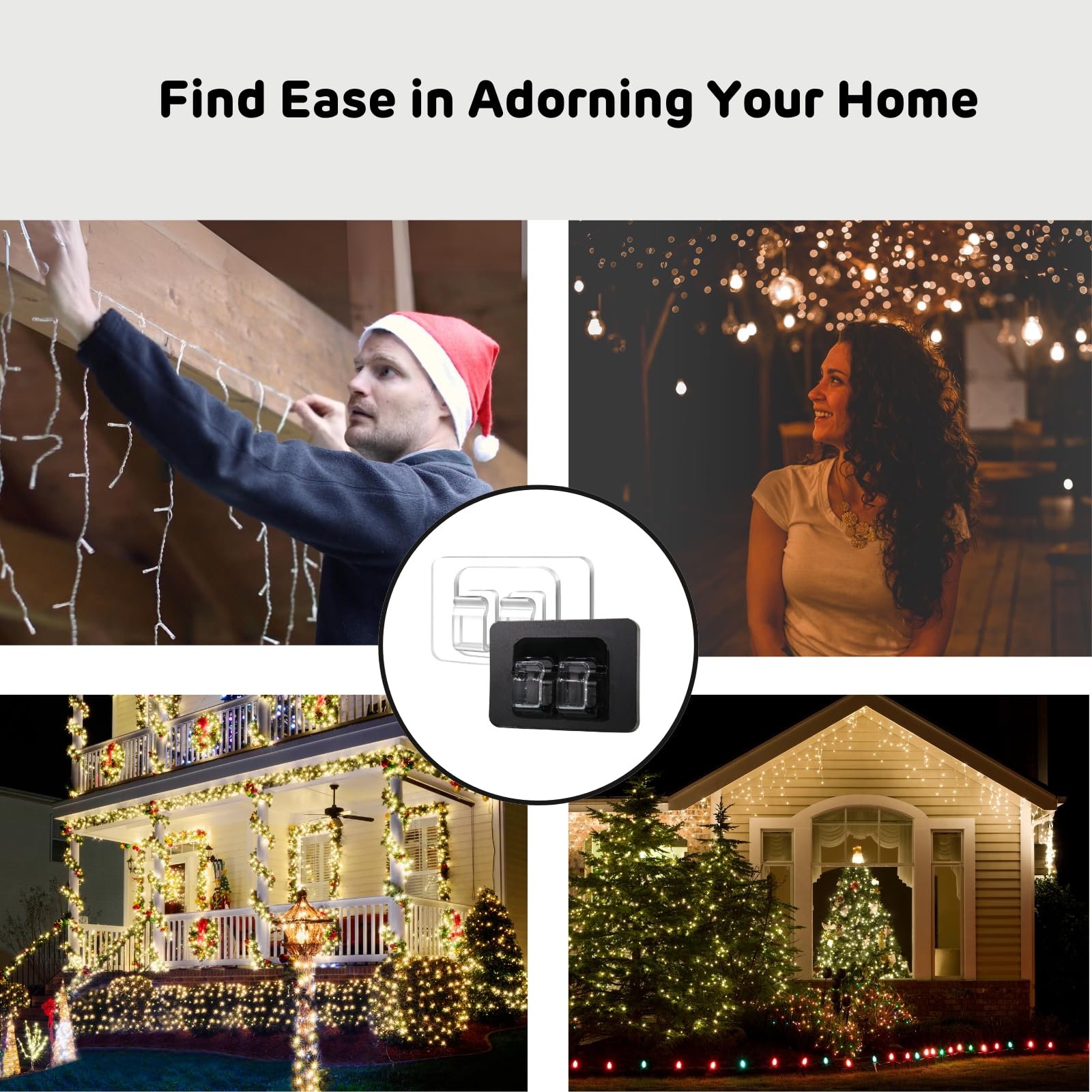 50Pcs Heavy Duty Outdoor String Light Hooks with Waterproof Adhesive - Clear Christmas Light Clips for Patio, Garden & Deck Decoration - Perfect for Holiday, Party & Backyard Lighting