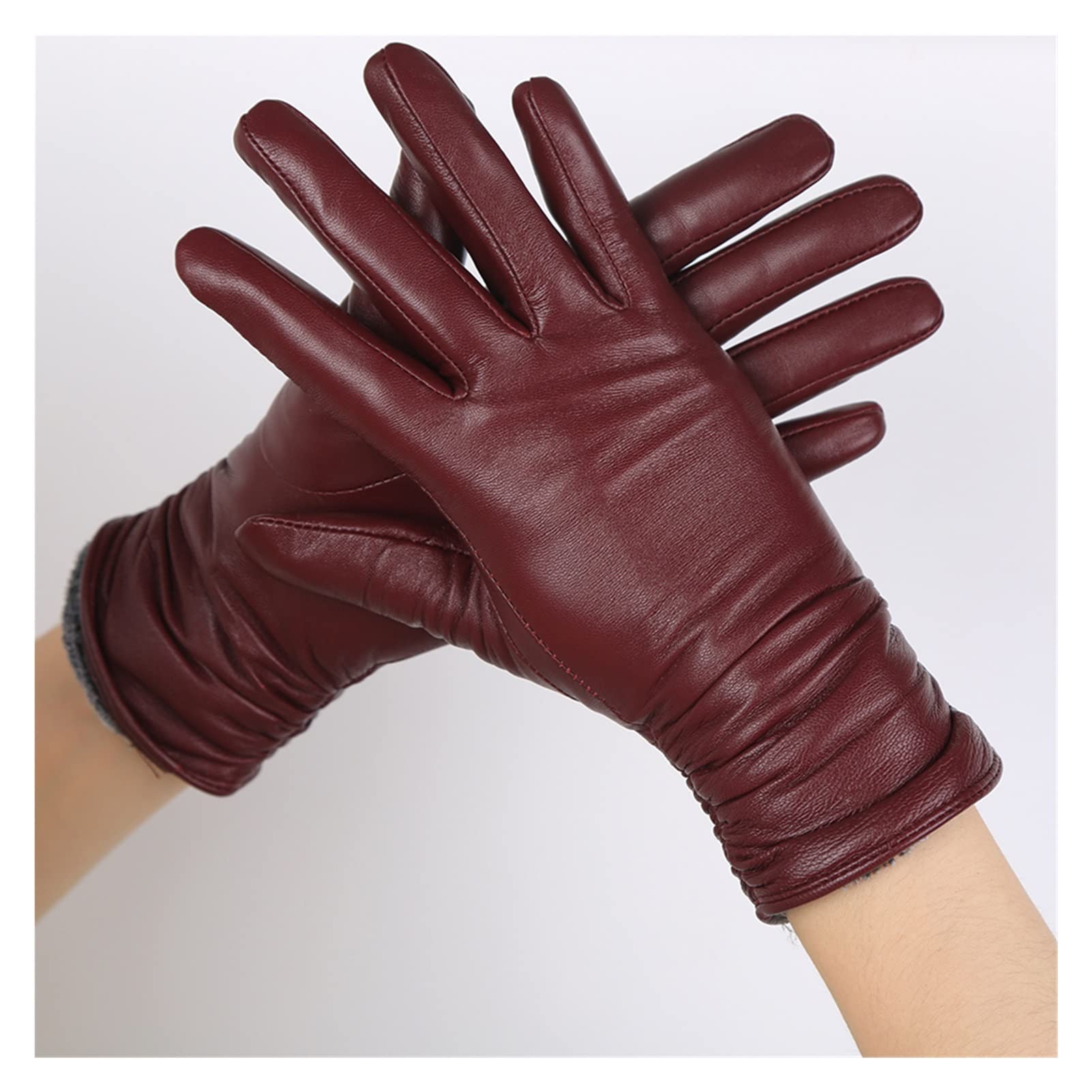 Women's Pleated Leather Gloves – Genuine Sheepskin, Soft & Stylish (Size 6.5, Color A) – Perfect for Winter Fashion, Driving & Outdoor Activities
