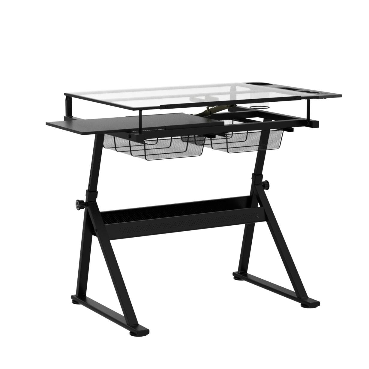 LifeSky Adjustable Drafting Table for Artists - Glass Top Art Drawing Desk with Storage for Painting, Sketching & Illustration - Perfect for Painters, Illustrators, Cartoonists & Designers (Black) - Ideal for Home Studios, Art Classes & Professional Workspaces