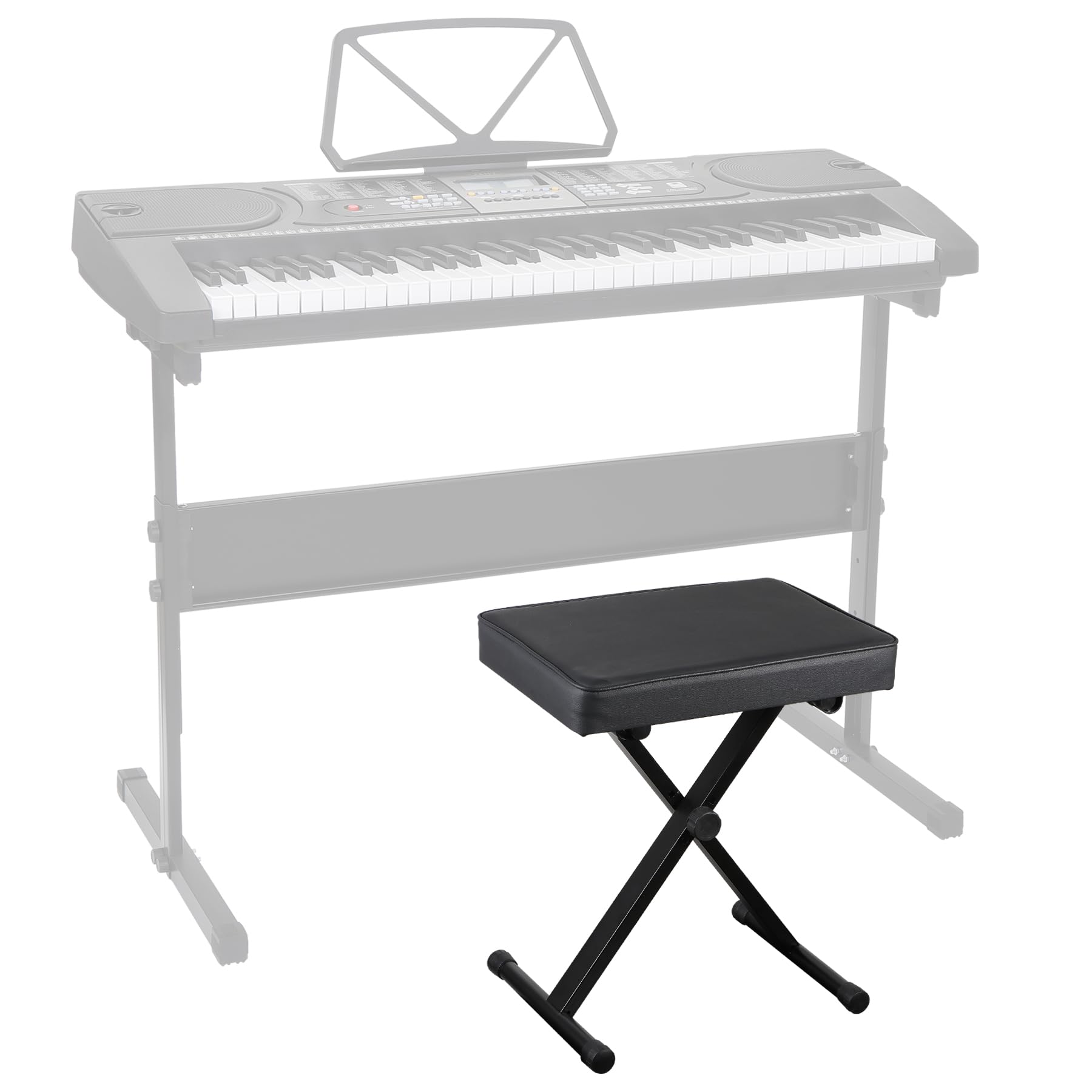 Adjustable Folding Padded Piano Bench - Portable Non-Slip Keyboard Stool with X-Style Frame | Perfect for Home, Studio & Travel Use - Black