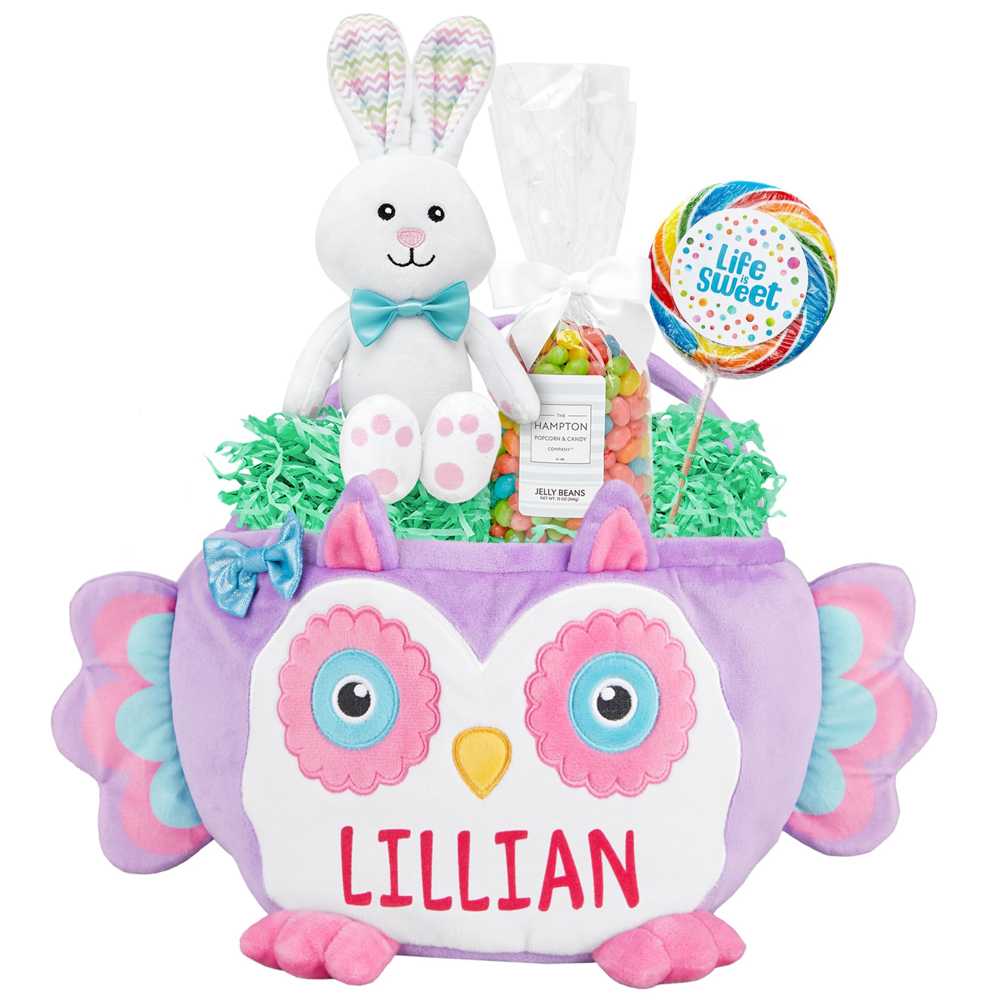 Personalized Easter Basket for Kids - Custom Name Plush Furry Critter Gift for Boys & Girls - Fillable Basket with Optional Easter Stuffers (Owl Design) - Perfect for Easter Egg Hunts, Spring Celebrations & Holiday Gifting