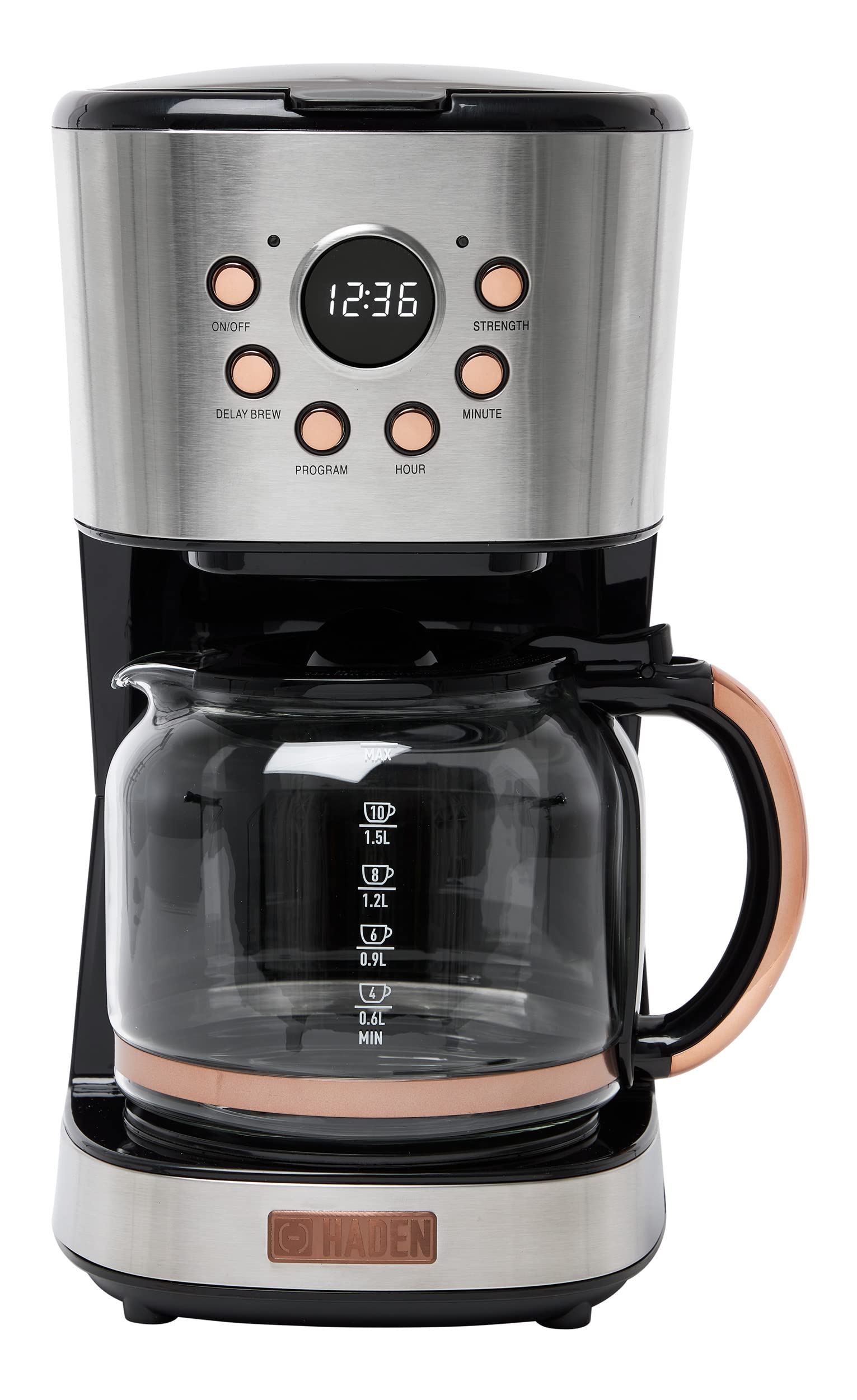 Haden 12 Cup Programmable Drip Coffee Maker with Auto Shut-Off & Reusable Filter - Stainless Steel & Copper Finish - Perfect for Home, Office or Restaurant Use
