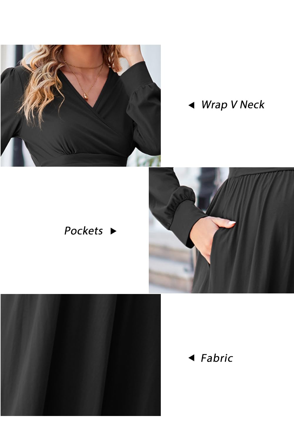OUGES Maternity Maxi Dress - Long Sleeve Wrap V-Neck Pregnancy Dress for Baby Shower, Photoshoot & Fall Season | Comfortable Maternity Clothes for Special Occasions