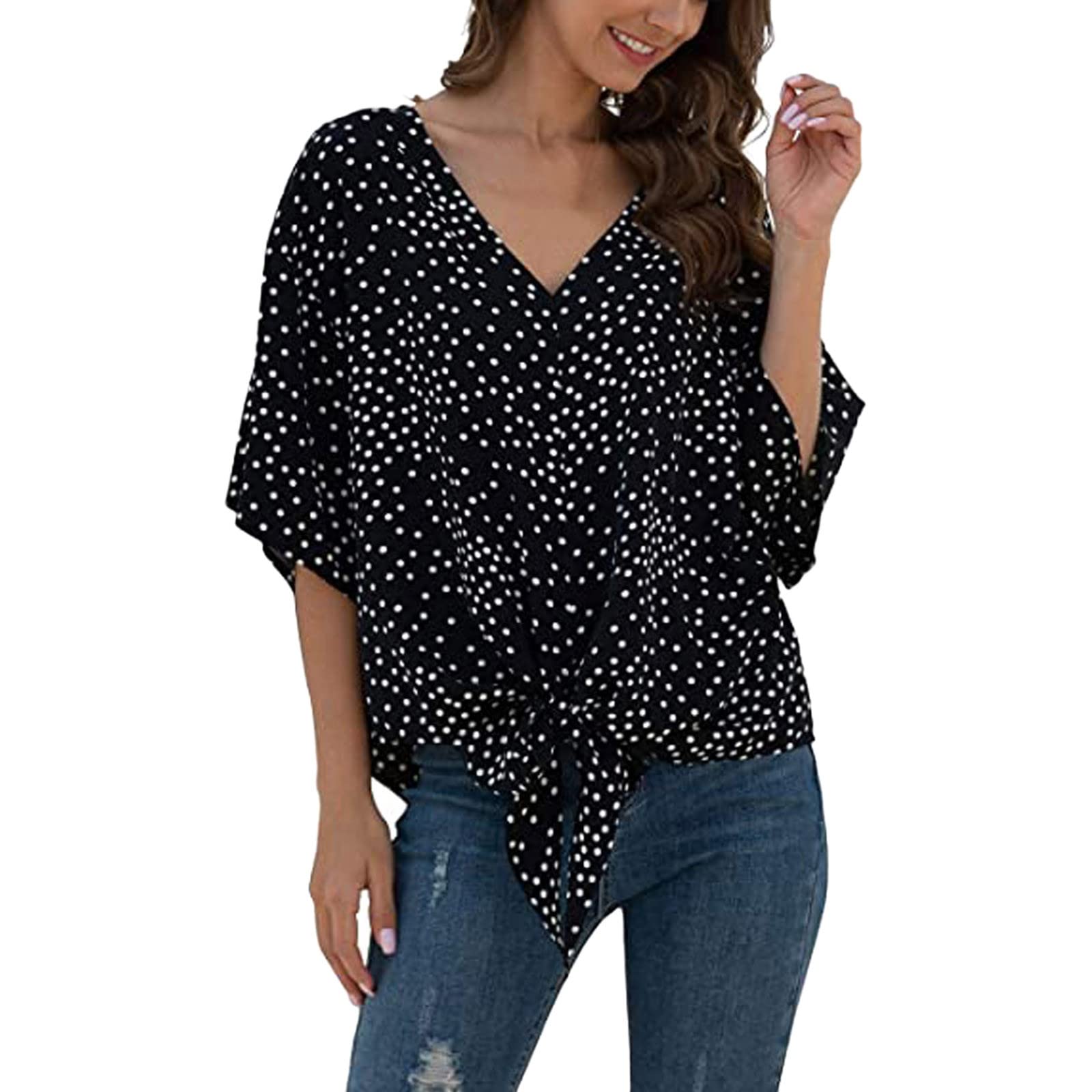 Women's Summer Casual V-Neck Printed Tunic Blouse - Loose Fit Half Sleeve Cute Top for Women | Perfect for Beach Outings, Date Nights & Office Wear