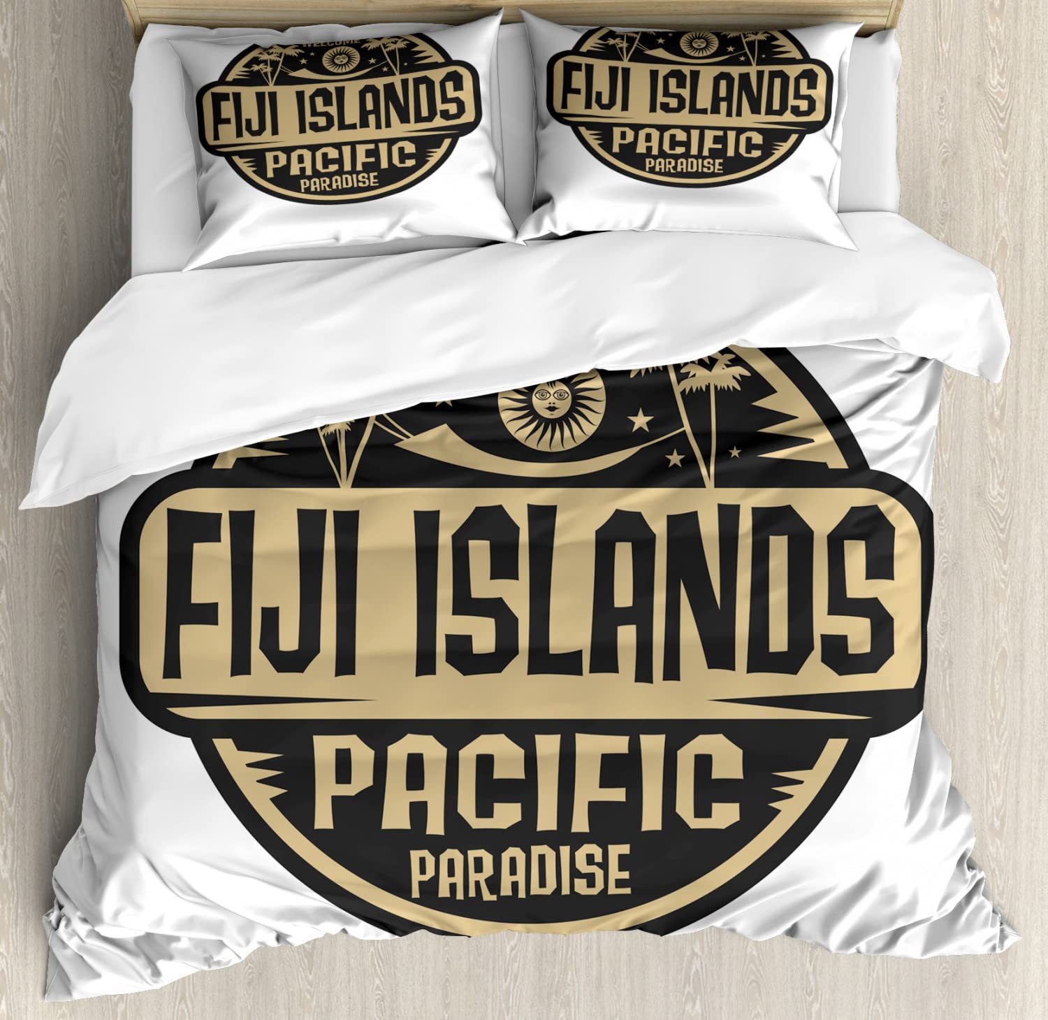 Ambesonne Fiji Duvet Cover Set - Tropical Paradise Design, 2-Piece Twin Size Bedding Set with 2 Duvet Covers & 2 Pillowcases in Dark Taupe & Pale Camel | Perfect for Beach-Themed Bedrooms, Summer Decor, and Vacation Home Styling