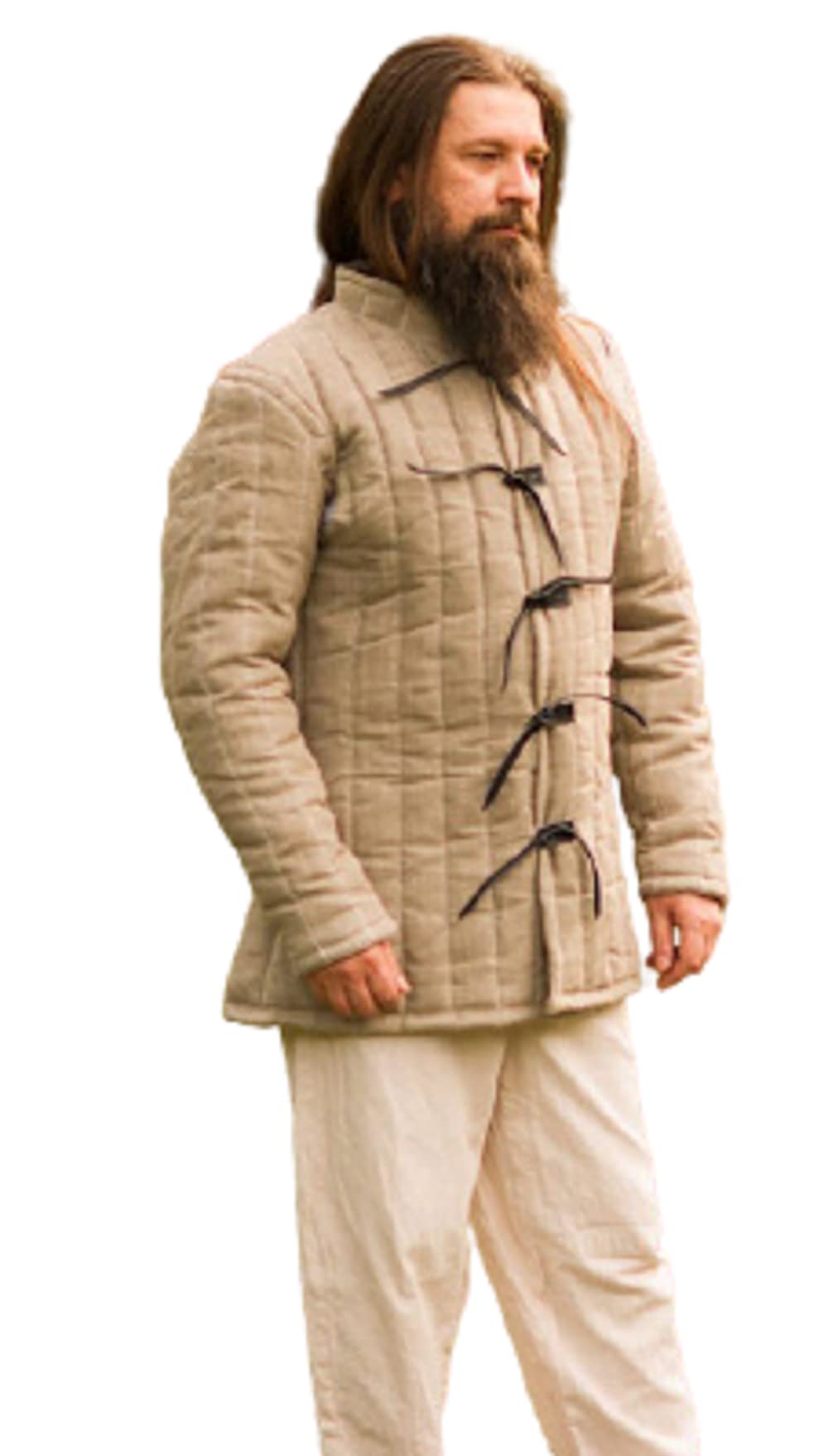 Knights Linen Gambeson - Medieval Padded Viking Armor Jacket for LARP & Historical Reenactment | Authentic Beige Design for Battle Events & Cosplay