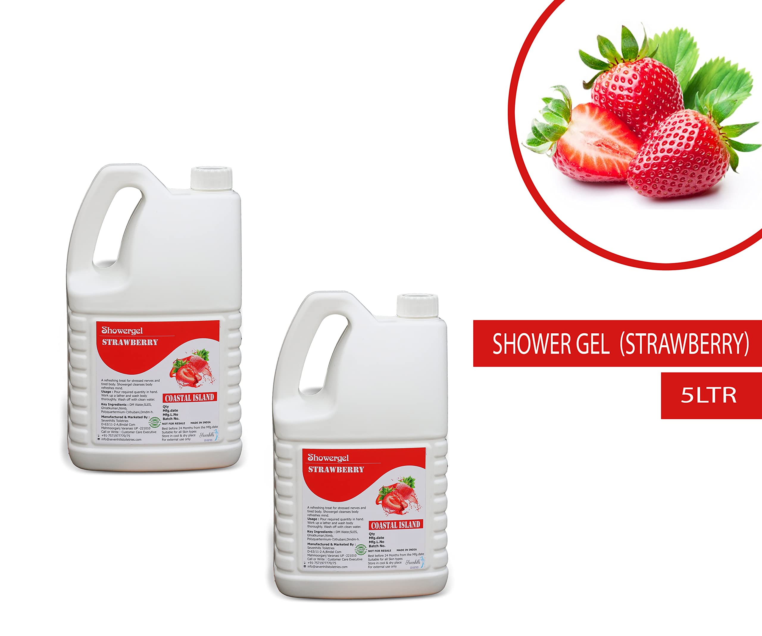 Sevenhills Toiletries Bulk 5L Strawberry Body Wash & Shower Gel - Hotel Amenities Kit, Guest House Supplies, Wedding & Hospital Toiletry Essentials - Perfect for Hospitality Industry, Events & Healthcare Facilities