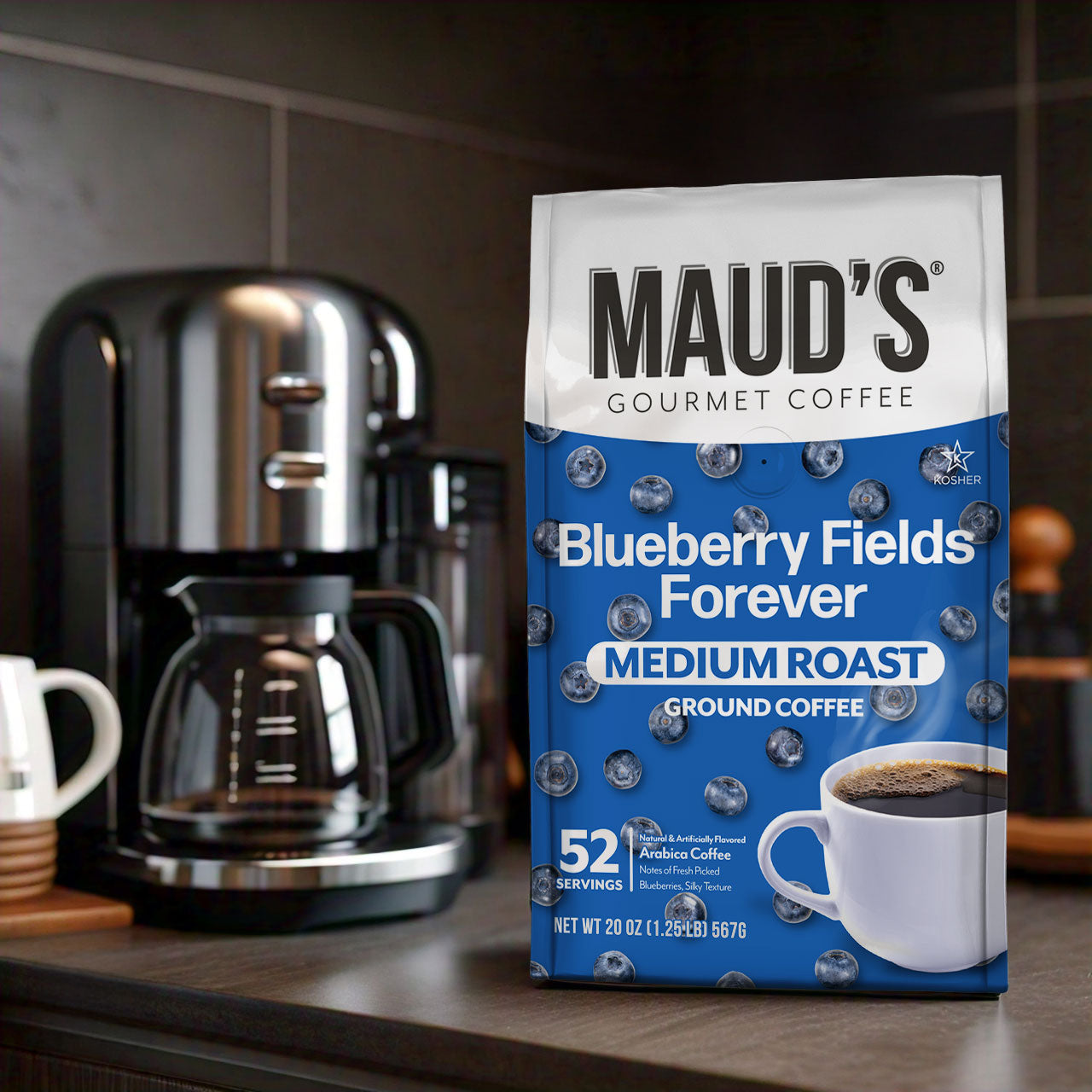 Premium Maud's Blueberry Flavored Ground Coffee - 100% Arabica, Medium Roast, Rich Flavor - Perfect for Morning Brew, Office Break & Gift Giving