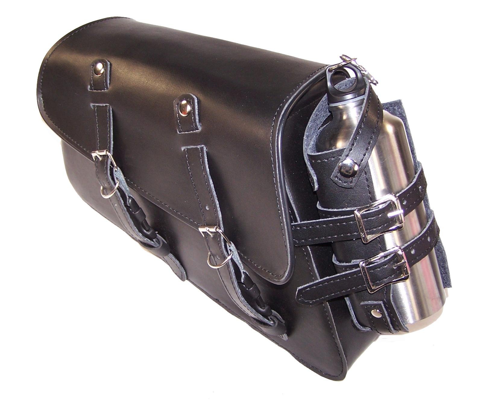 Premium Black Leather Motorcycle Saddle Bag for Harley Sportster 2003-2014 - Waterproof Swingarm Solo Bag with Adjustable Straps - Perfect for Road Trips & Daily Commuting