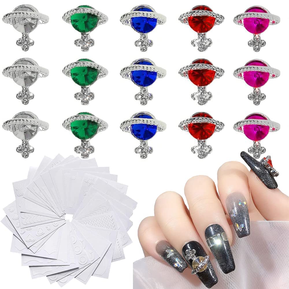 24 Sheets French Manicure Nail Art Stickers with 15PCS 3D Charms & Rhinestones - DIY Nail Decoration Kit for Salon, Home Manicure, Party & Wedding Nail Art Designs
