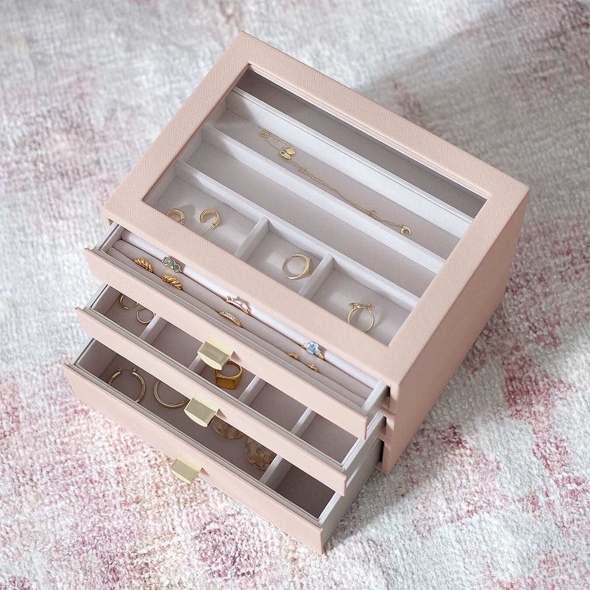 3-Piece Classic Drawer Organizer Set - Blush Pink or Taupe for Bedroom, Bathroom & Office Storage