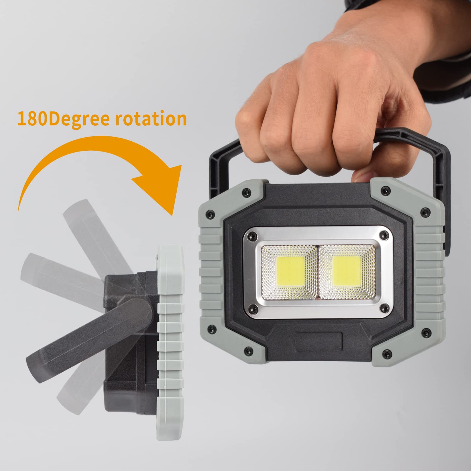 OTYTY 2-Pack 30W 1500LM Rechargeable LED Work Light with Magnetic Base, 4200mAh Battery - Portable Flood Lights for Camping, Car Repair, Emergency, Outdoor & Indoor Use (W840 Grey)