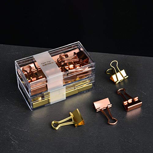 Rose Gold Binder Clips - Assorted Sizes for Office, School & Home Organization - Paper Clamps, File Clips for Documents, Photos & Bulletin Boards