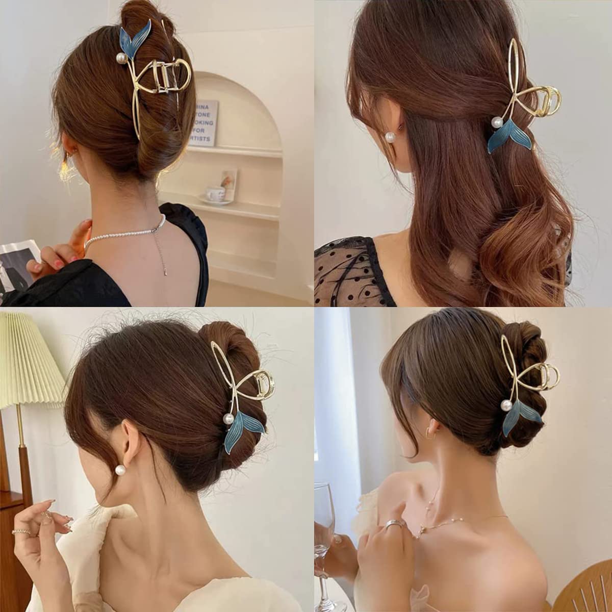 PALAY® Large Mermaid Pearl Hair Claw Clip for Women - Non-Slip Metal Jaw Clip, Strong Hold Hair Accessories for Elegant Bun & Updo Hairstyles | Perfect Gift for Ladies, Wedding, Party & Daily Use