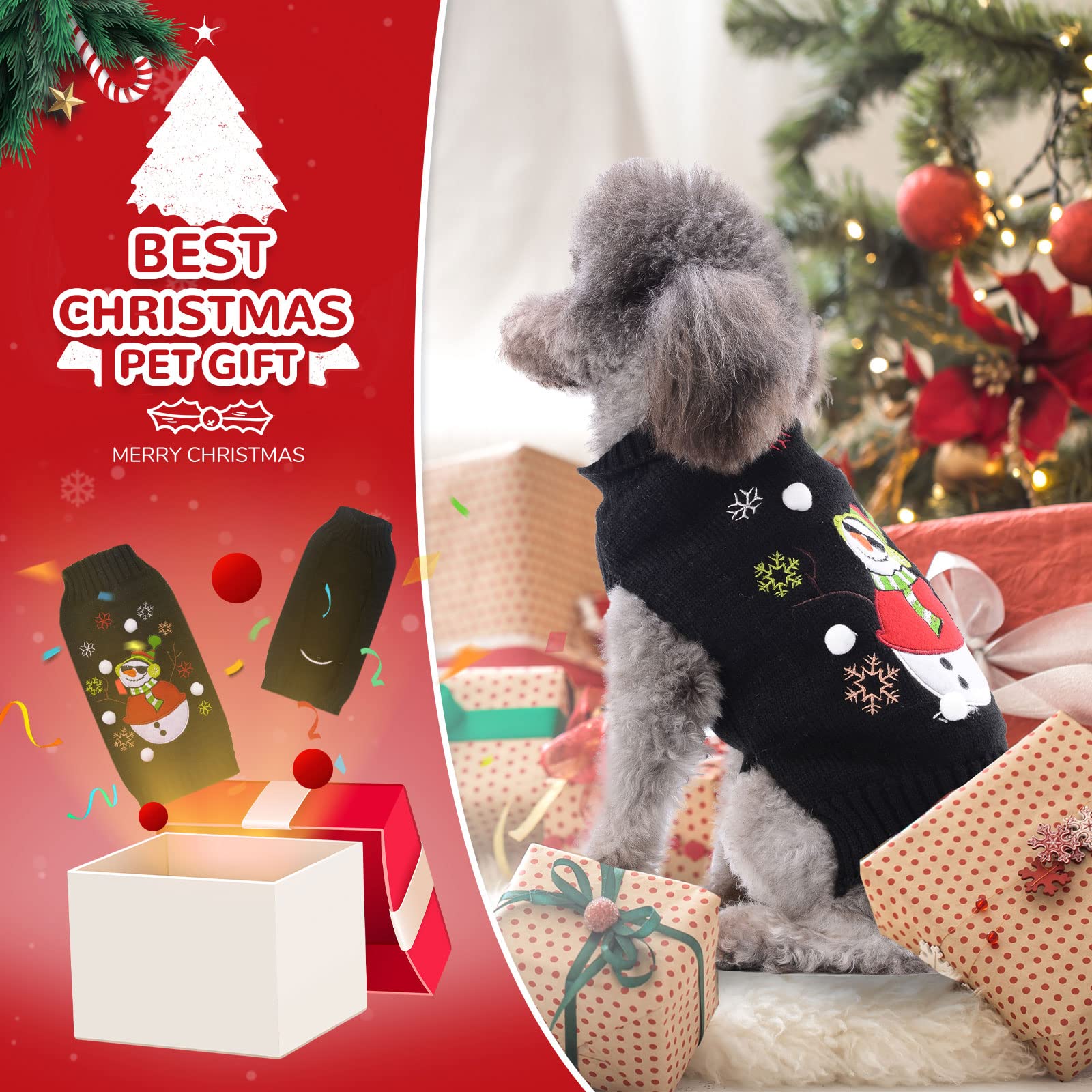 PETCARE Black Snowman Christmas Dog Sweater - Festive Ugly Holiday Pullover Vest for Small & Medium Dogs & Cats - Cozy Winter Pet Costume for Xmas, New Year & Fall Celebrations - Perfect for Holiday Photos & Indoor/Outdoor Winter Wear